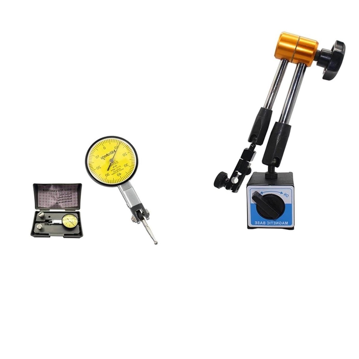 Nauwkeurige Meetklok - Test Indicator - Precisie Metingen - Zwaluwstaart Rails - 0-0.8 mm - Geel