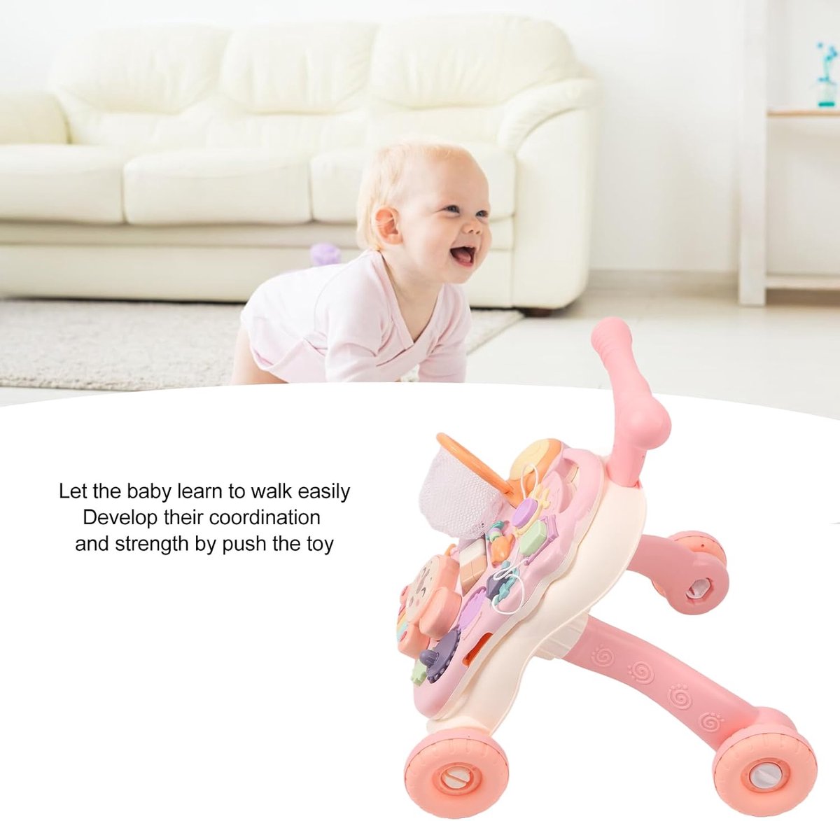 Baby Leerstoeltje - Loopstoel Kinderen - Leren Lopen - Veilige Driehoekige Basis - 46 x 34 x 14 cm - Roze – foto 5