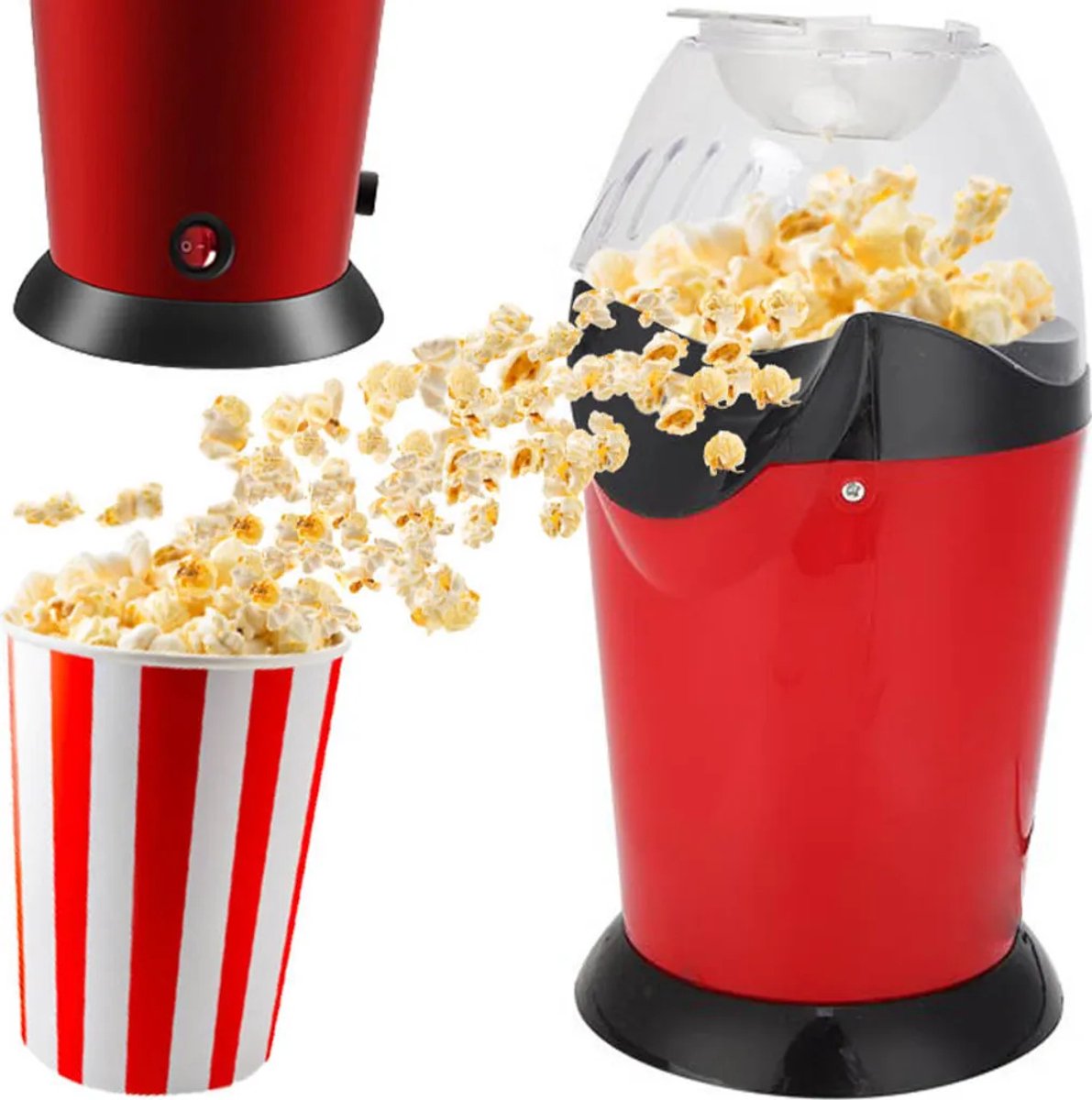 Popcornmachine, popcornmaker, olievrij, hetelucht, gezonde snack, vetvrij, olievrije popcorn, keukengadget Geschikt voor thuis, 1500 watt