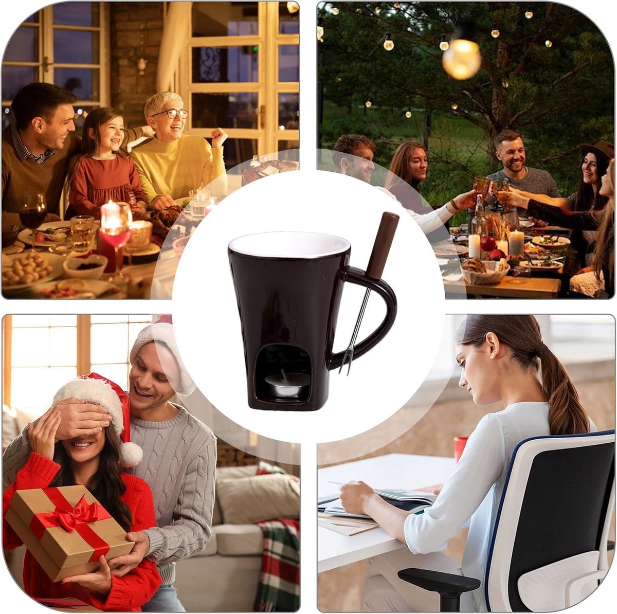 Ceramic Fondue Mug Set - Candle Powered Chocolate Melting Cup with Dipping Fork for Easy Dessert Making, Perfect Single Serve Treat Station for Home Celebration Family Gathering Holiday Party Sharing – foto 4