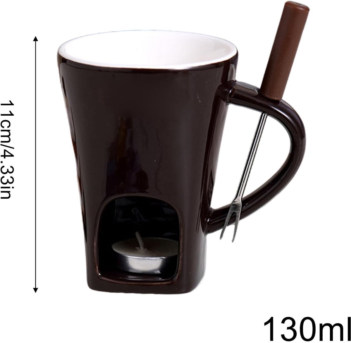 Ceramic Fondue Mug Set - Candle Powered Chocolate Melting Cup with Dipping Fork for Easy Dessert Making, Perfect Single Serve Treat Station for Home Celebration Family Gathering Holiday Party Sharing – foto 6