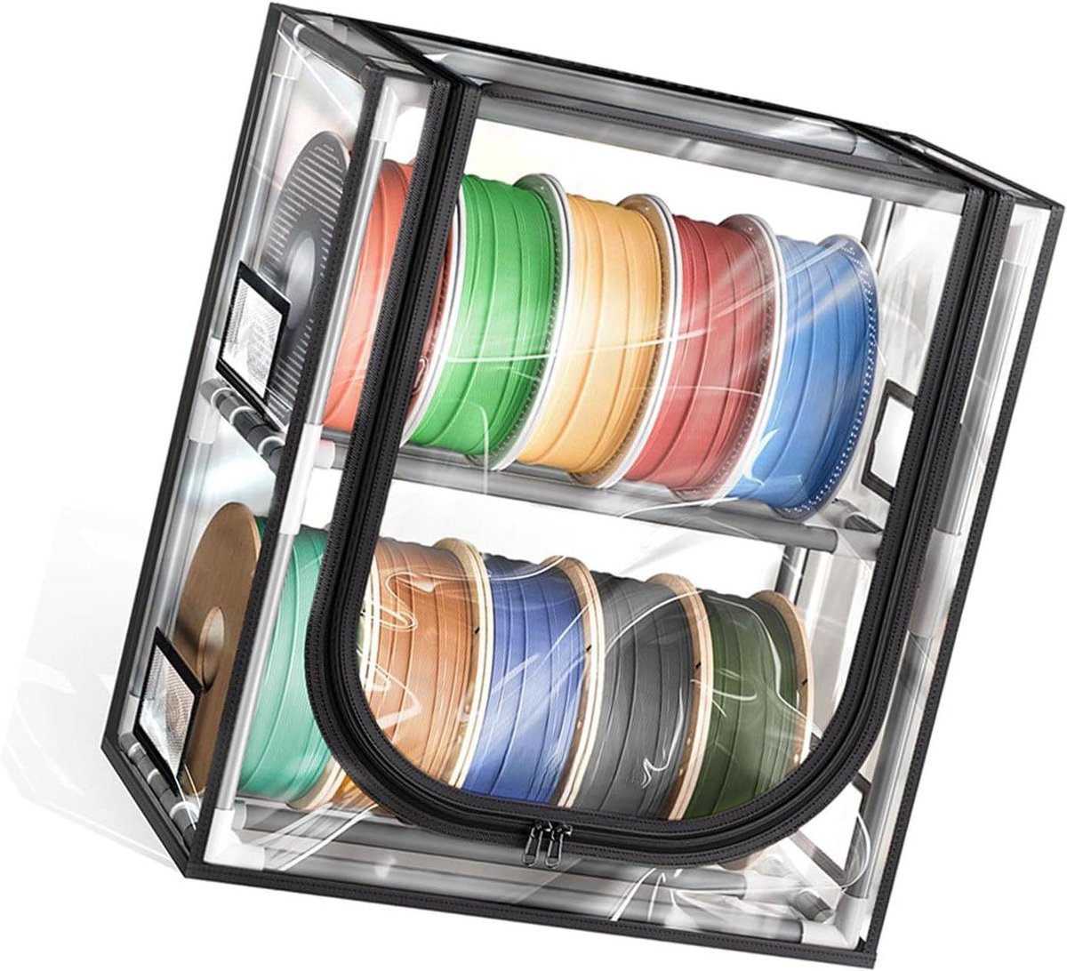 Filament Opbergdoos - Spoelhouder Metaal - 3D Printen Organiseren - Zichtbaar Deksel - 12 Spoelen - Zilver