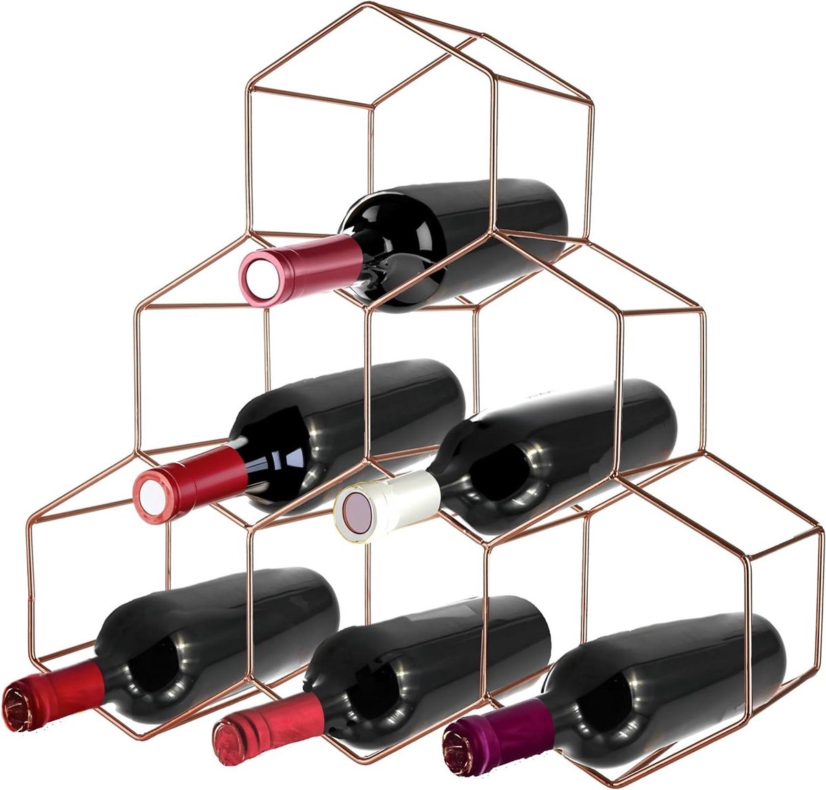 Wijnrek - Flessenhouder - Flessen Opslaan - Geometrisch Design - 36.5 cm - Koper