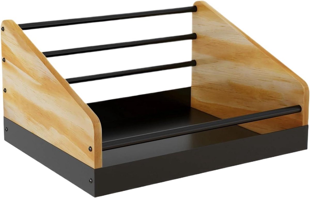 Platenrek Organizer - LP Opberger - Muziek Opslag - Metaal Hout Combinatie - 41 x 31 x 5 cm