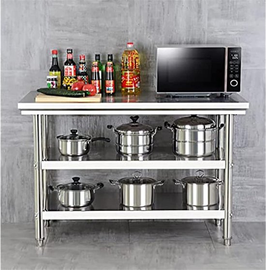 Werkbank RVS - Buitenkeuken Tafel - Voedselbereiding Buiten - Drielaags Opslagontwerp - 31x19x31 inch - Zilver — afbeelding 4