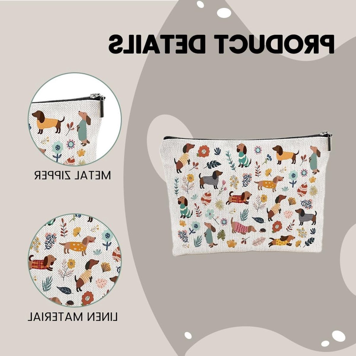 Grote Reistas voor Make-up van Canvas met Rits, Multifunctionele Tas voor Sieraden, Borstels en Verzorgingsproducten, Leuk Cadeau voor Vrouwen