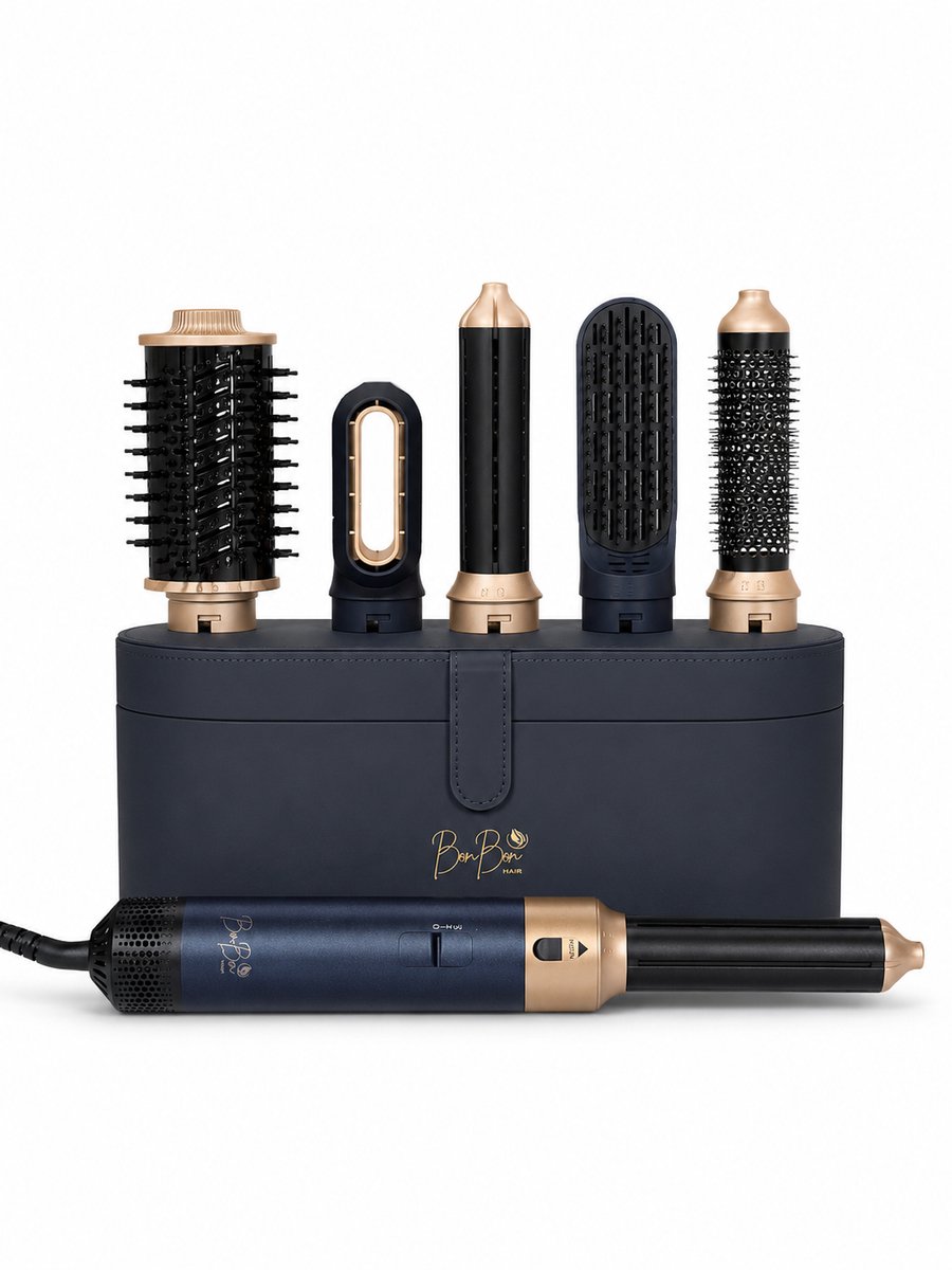 BONBONHAIR Midnight Navy 6 in 1 airstyler/Hairstyler - BONBONHAIR sijltang - haar föhn Airstyler - Krultang 6 in 1 - Multistyler - Föhnborstel - Hairwrap - Krulborstel - Kort & Lang Haar - Heteluchtborstel - limited Edition Cadeau vriendin