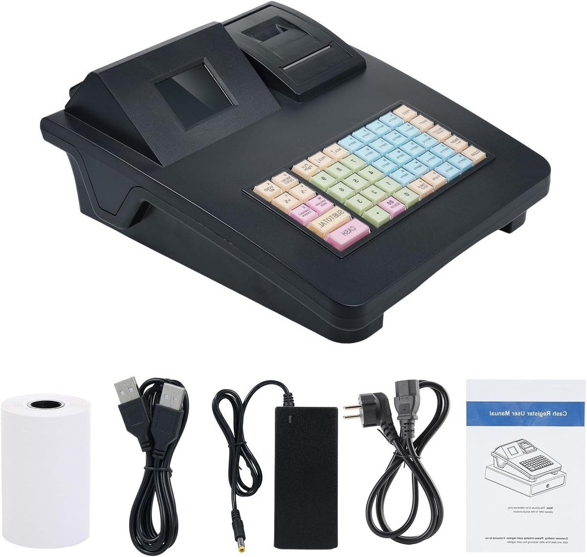 Elektronische Kassa met 48 Toetsen en 2.8 Inch Display, Inclusief 58mm Thermische Printer, USB en RS232 Poort voor Winkels, Restaurants en Supermarkten