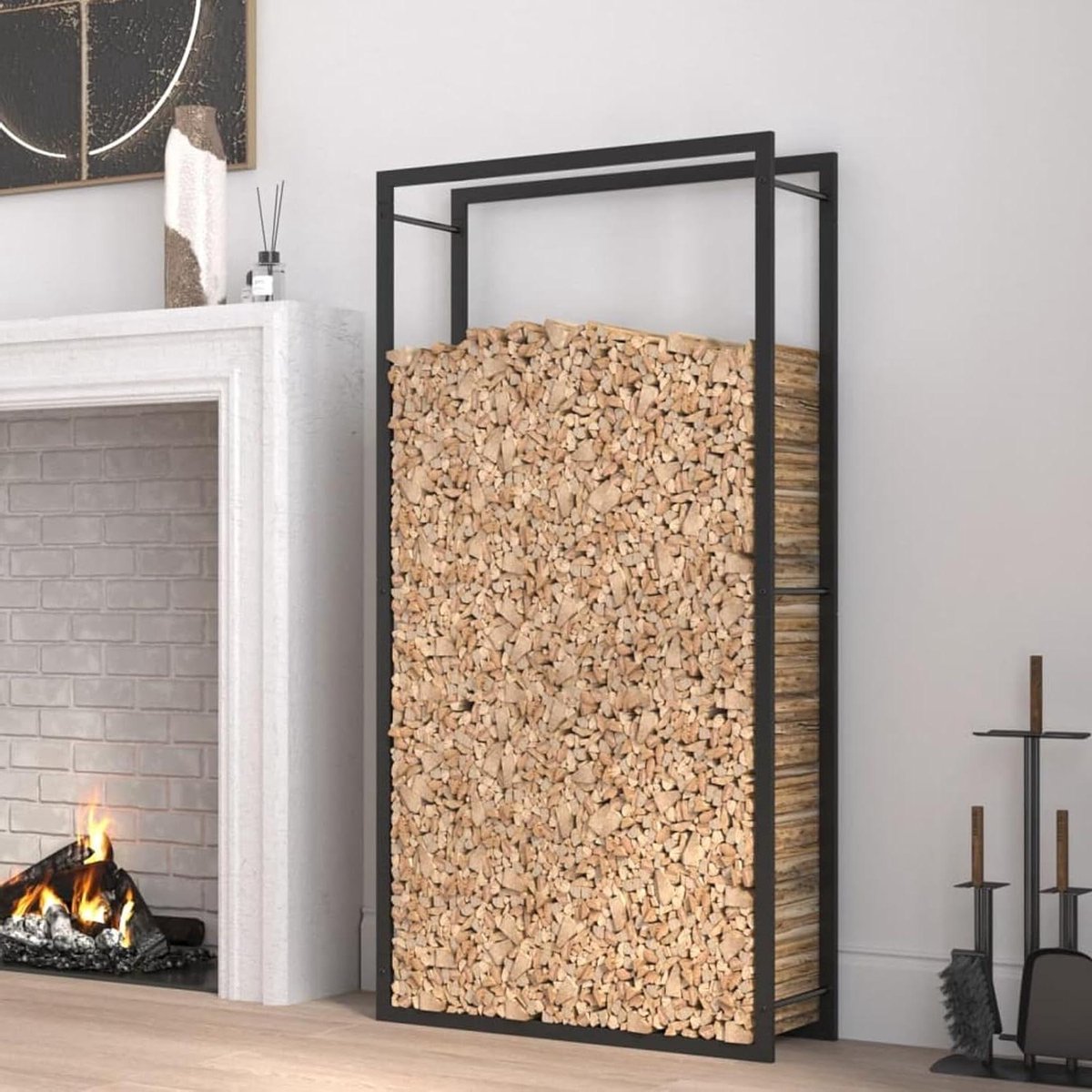 Houtopslag Rek - Houtkachel Accessoire - Haardhout Opslag - Stabiele Constructie - 80 x 28 x 154 cm - Mat Zwart