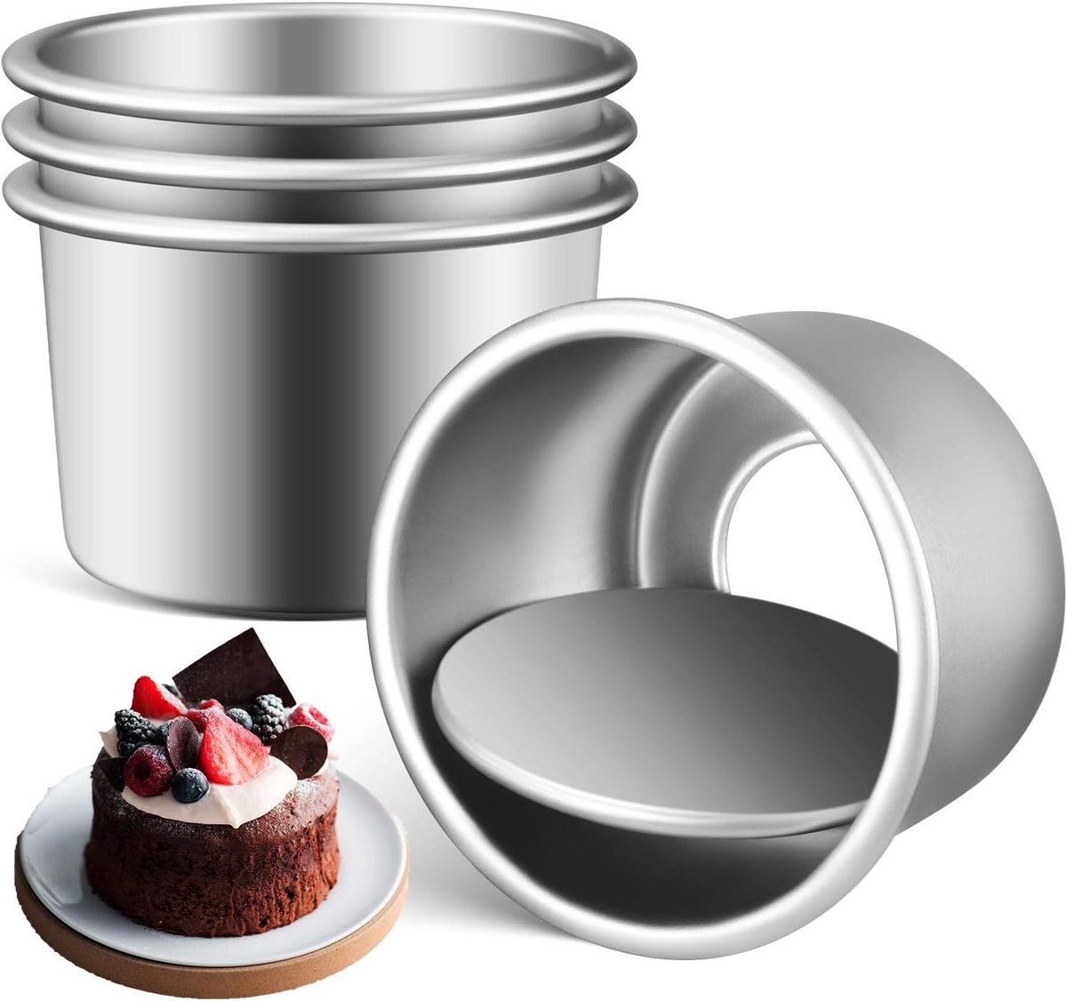 Taartvorm Set - Kleine Bakvormen - Desserts Maken - Afneembare Bodem - 4 Stuks - Zilver