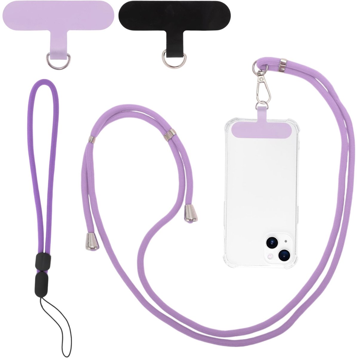 Dailygoods - Innovra - Dailygoods - Universele Telefoonketting met 2 Patches, Paars