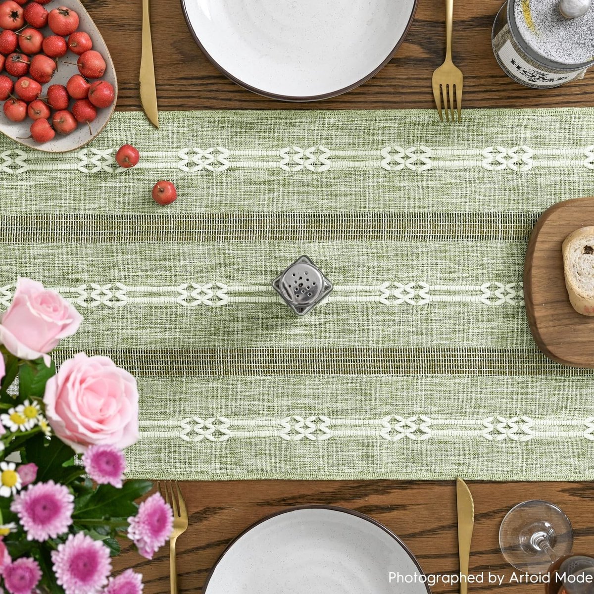 Dailygoods - Rustieke Boho Tafelloper in Groen voor Eettafel