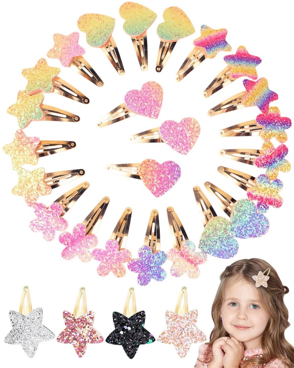 Dailygoods - Set van 28 Ster Haarspelden voor Meisjes in Kleurrijk Design