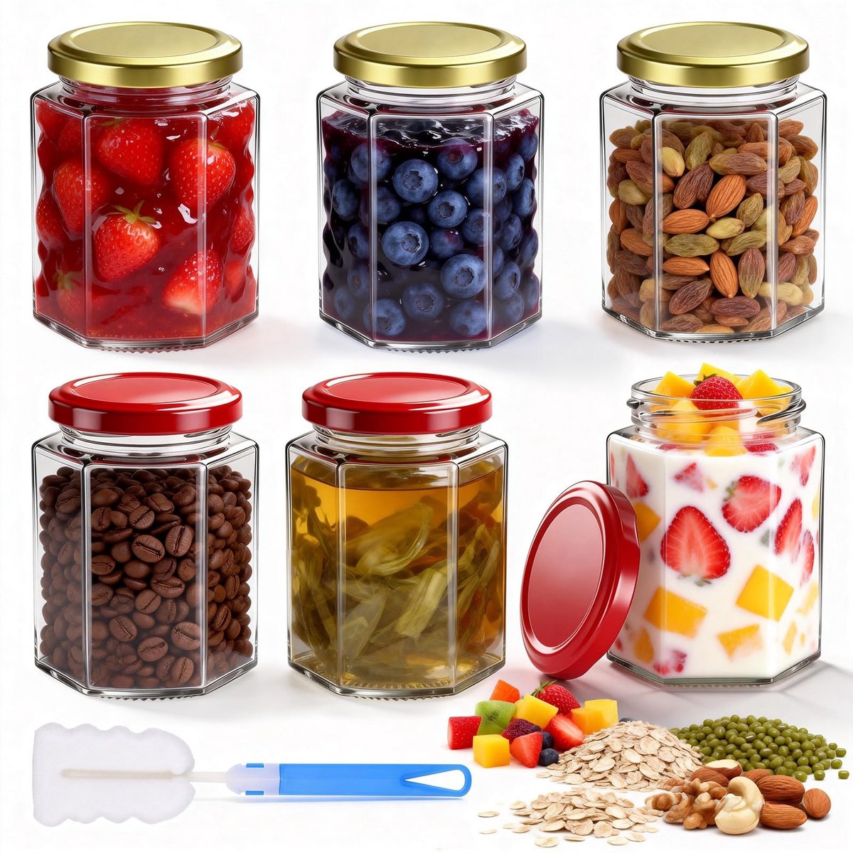 Dailygoods - Set van 6 Kleine Glazen Jampotten met Luchtdicht Deksel