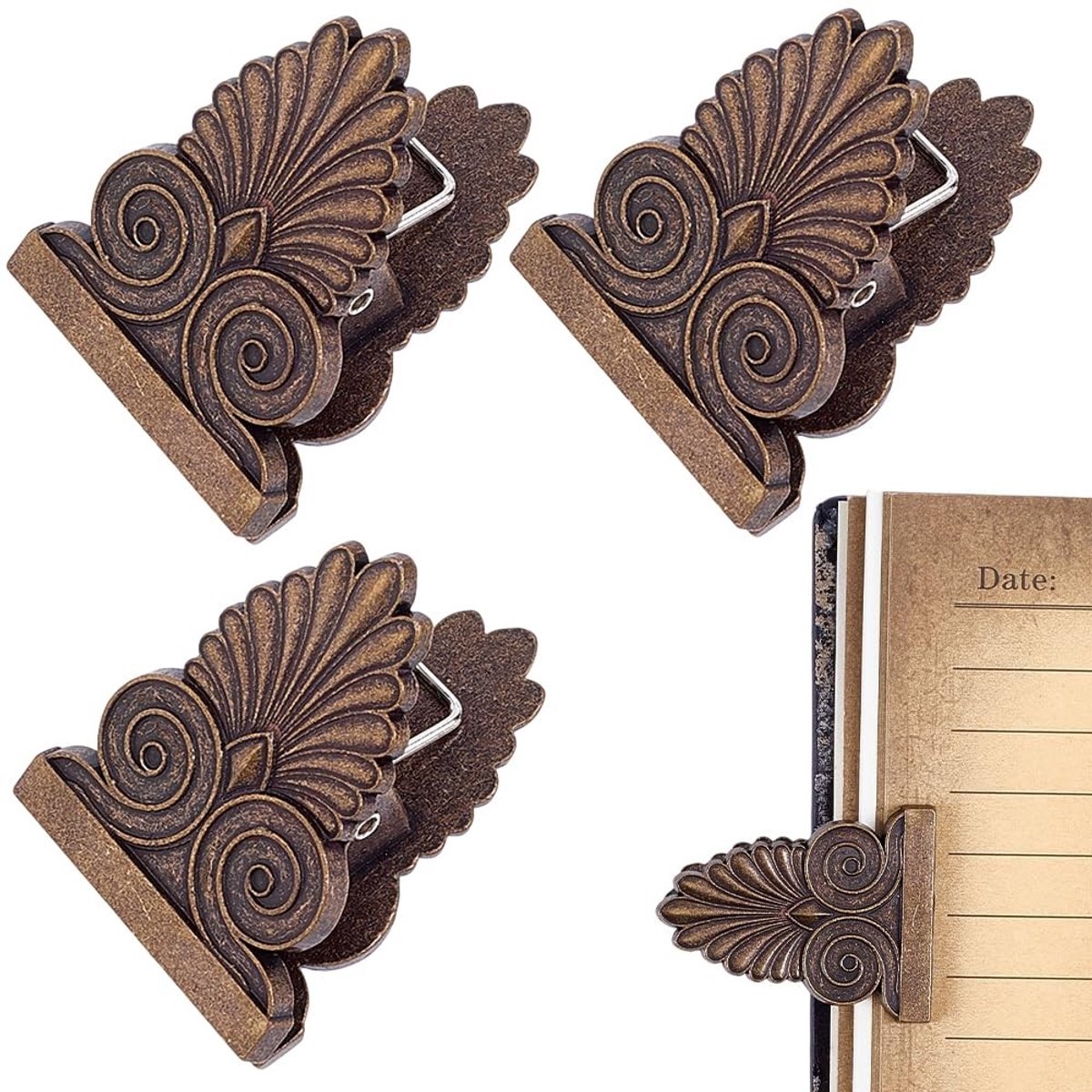 Dailygoods - Set van 3 Vintage Blad Boekclips voor Notitieboeken en Planners