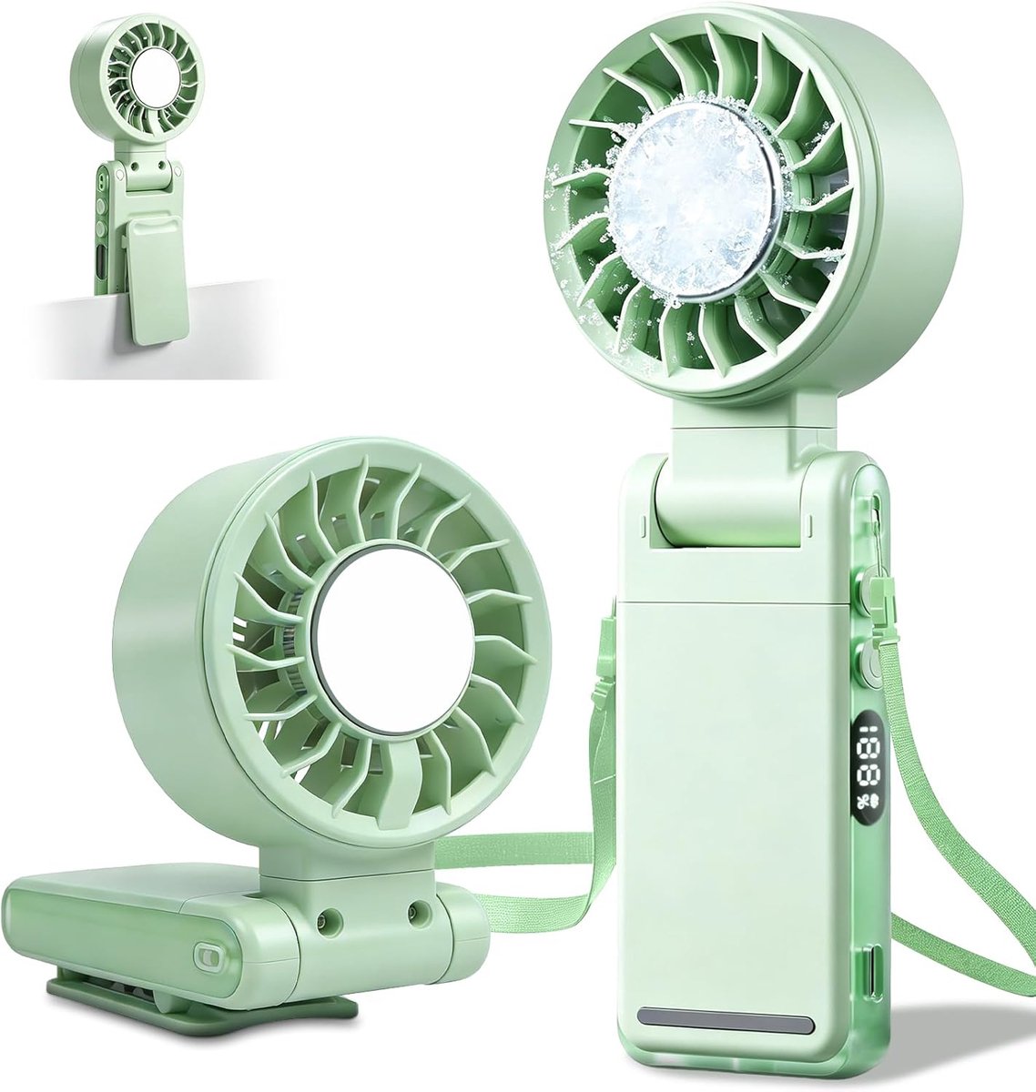 4-in-1 clipventilator, oplaadbare handventilator met koelfunctie, 5-traps hogesnelheidsventilator met 360° draaifunctie