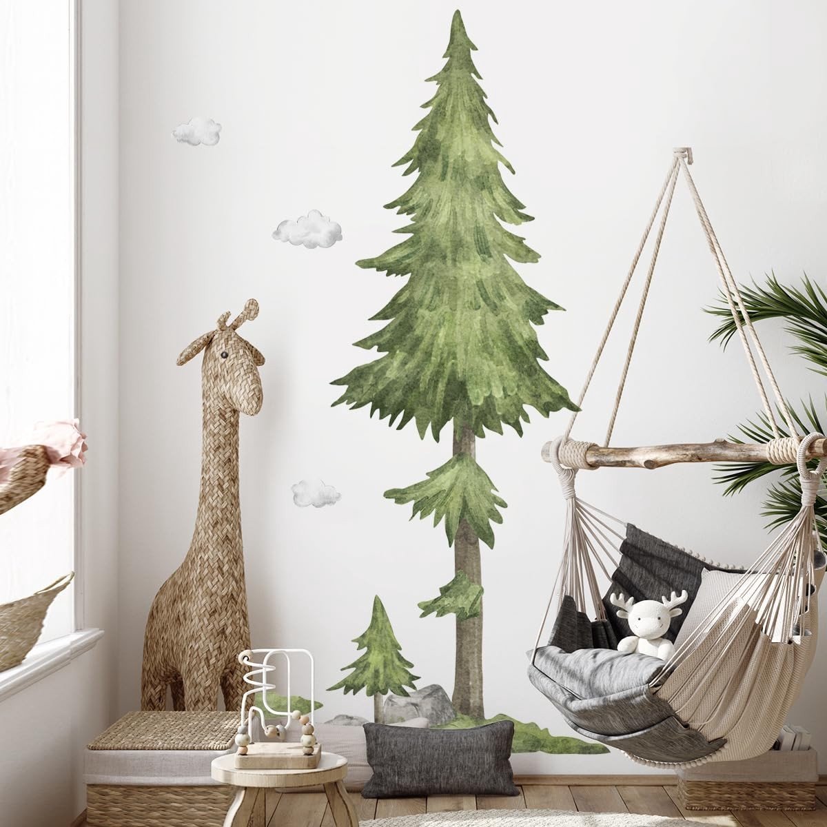 Dailygoods - Dailygoody - Gigantische dennenboom muursticker - Muurdecoratie - 85 inch - Groene aquarel - Kinderen - Woonkamer en slaapkamer