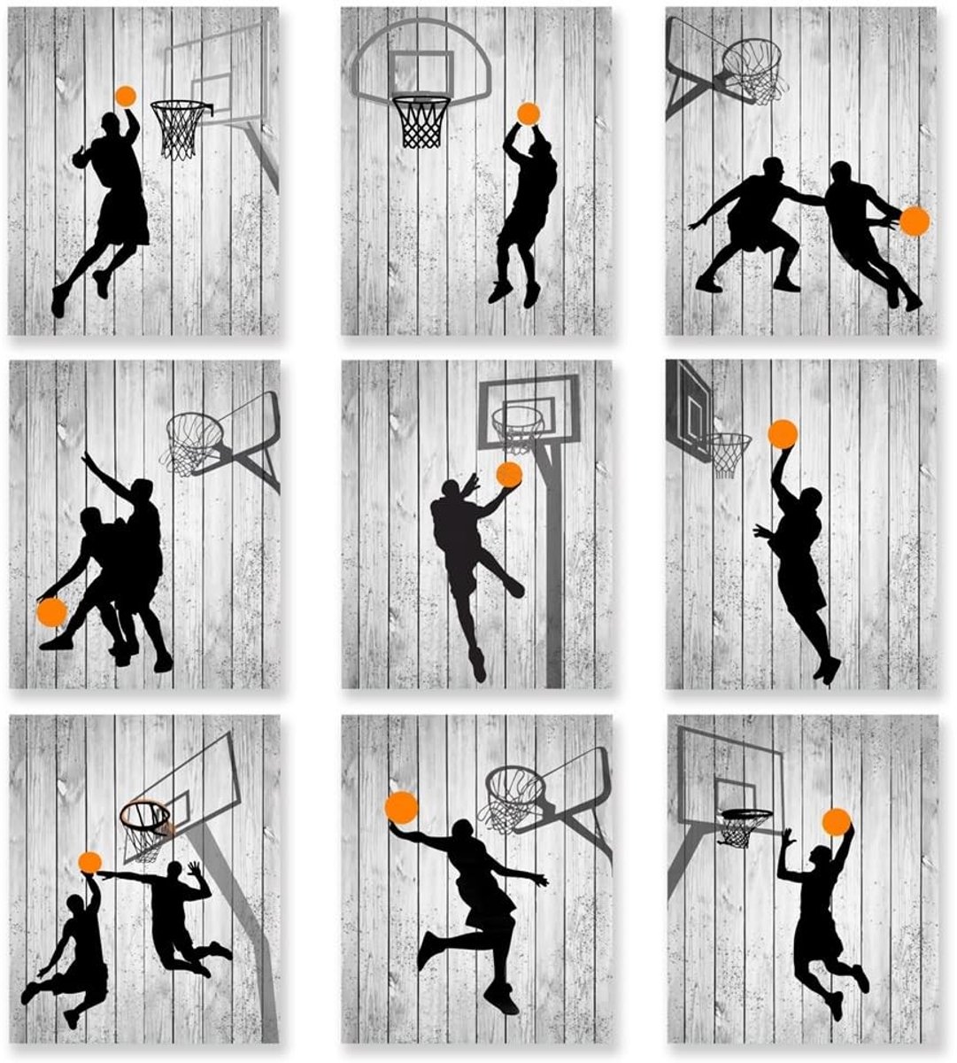 Dailygoods - Dailygoody - Basketbal Motion Wandkunst - Set van 9 Posters - Unframed - Zwart en Wit - Perfect voor Kamer Decoratie - Geschikt voor Mannen Kinderen T..
