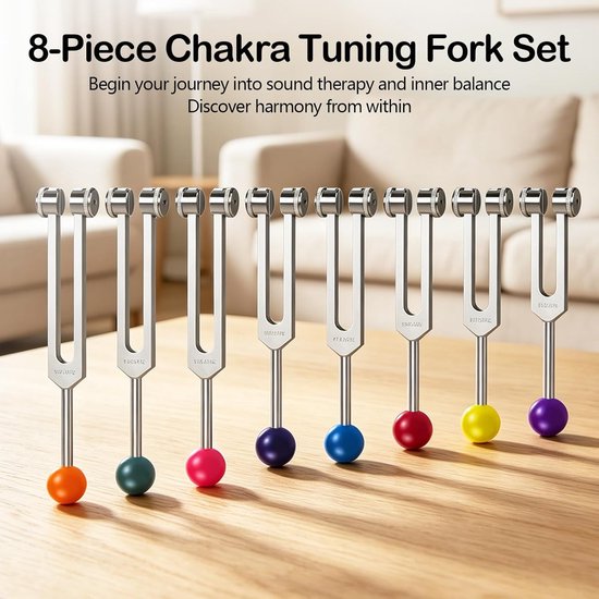 Solfeggio Stemvork Set - Chakra Stemvorken - Ontspanning en Balans - 8-Delige Set - Aluminium Legering - Zilverkleurig van Solfeggio. — afbeelding 4