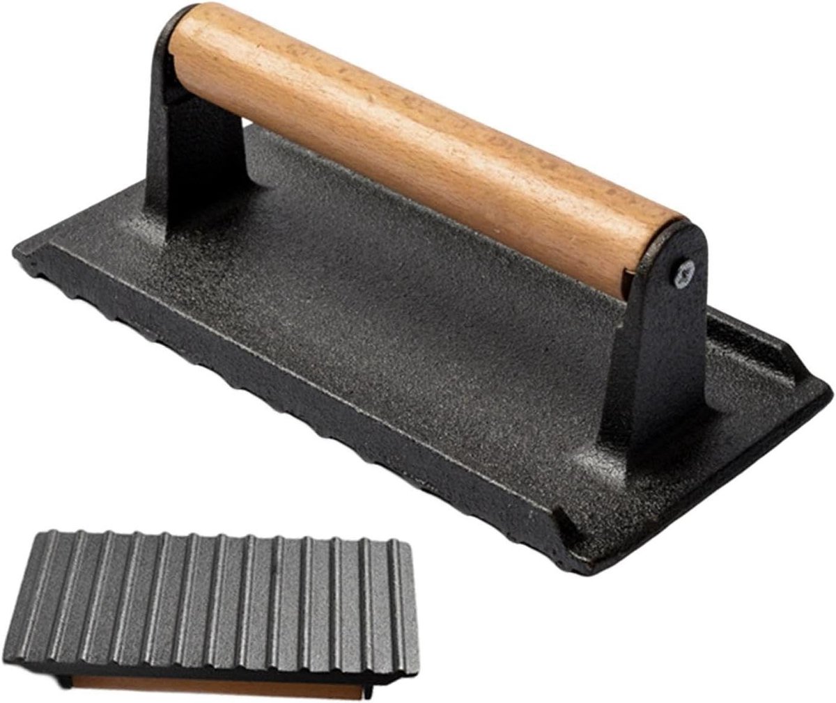 Smash Burger Pers Grillpers Vlees Gelijkmatig Grillen Ergonomisch Houten Handvat 21.7 Centimeter Diameter Zwart