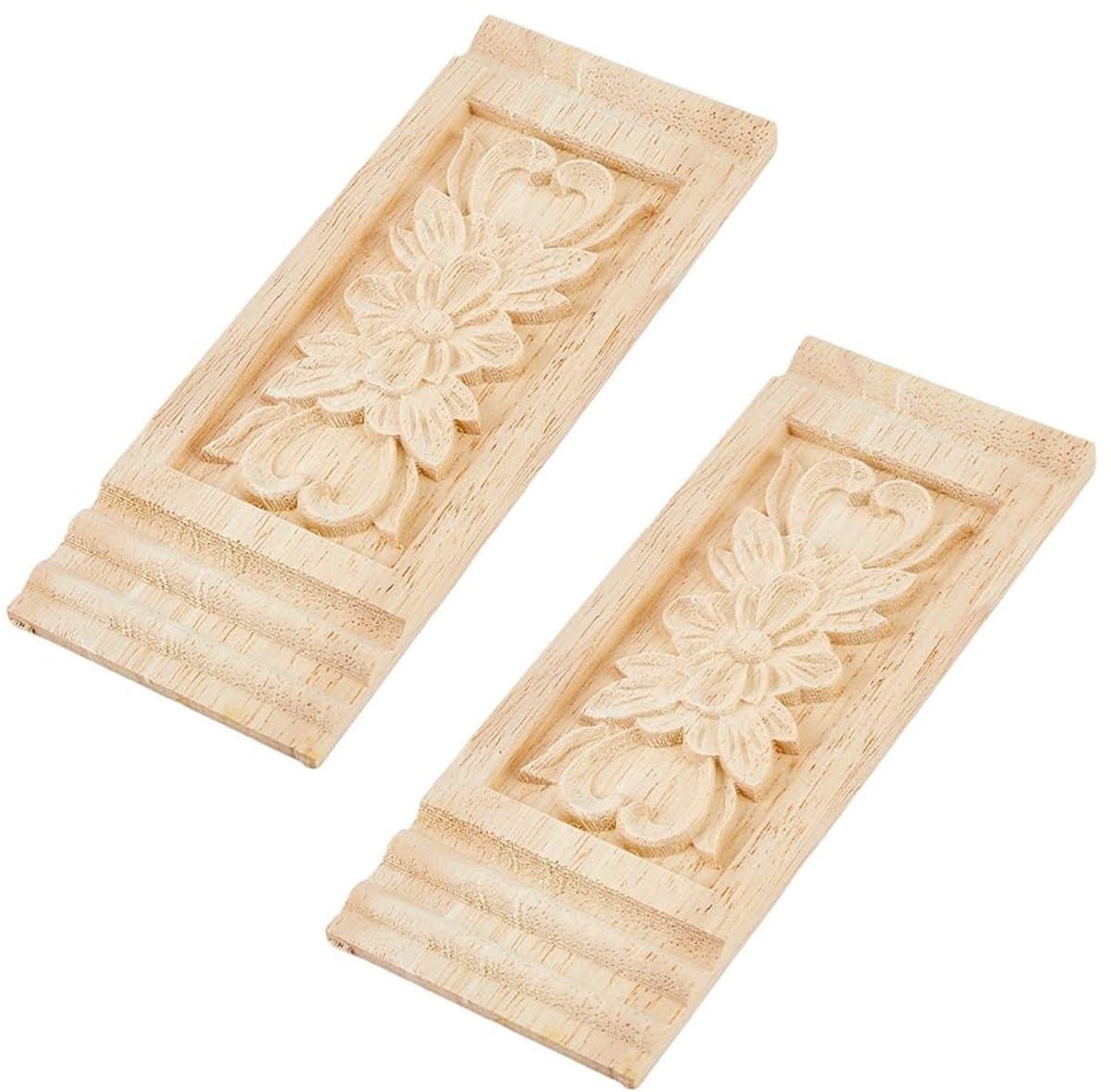 Dailygoods - Dailygoody - Houten Bloem Gesneden Applique - Meubel Decoratie - Uniek Design - Rechthoekig Frame - Bloem Motief - Geschikt voor Deur en Kast