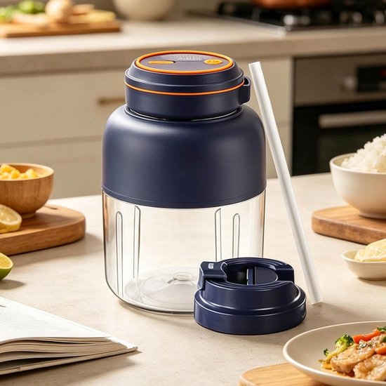 Draagbare Juicer Beker - Elektrische Blender - Snelle Drankjes Maken - Extra Grote Capaciteit - 1300ml - Blauw — afbeelding 2