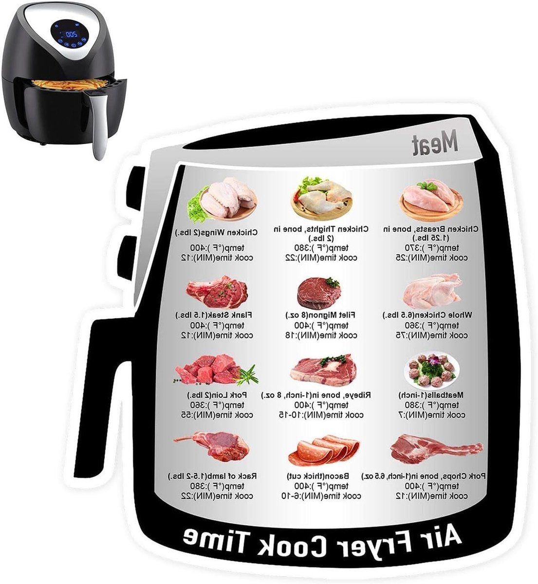 Airfryer Kookblad - Recepten Gids - Snel Koken - Magnetische Bevestiging - 12 x 12 cm - Wit