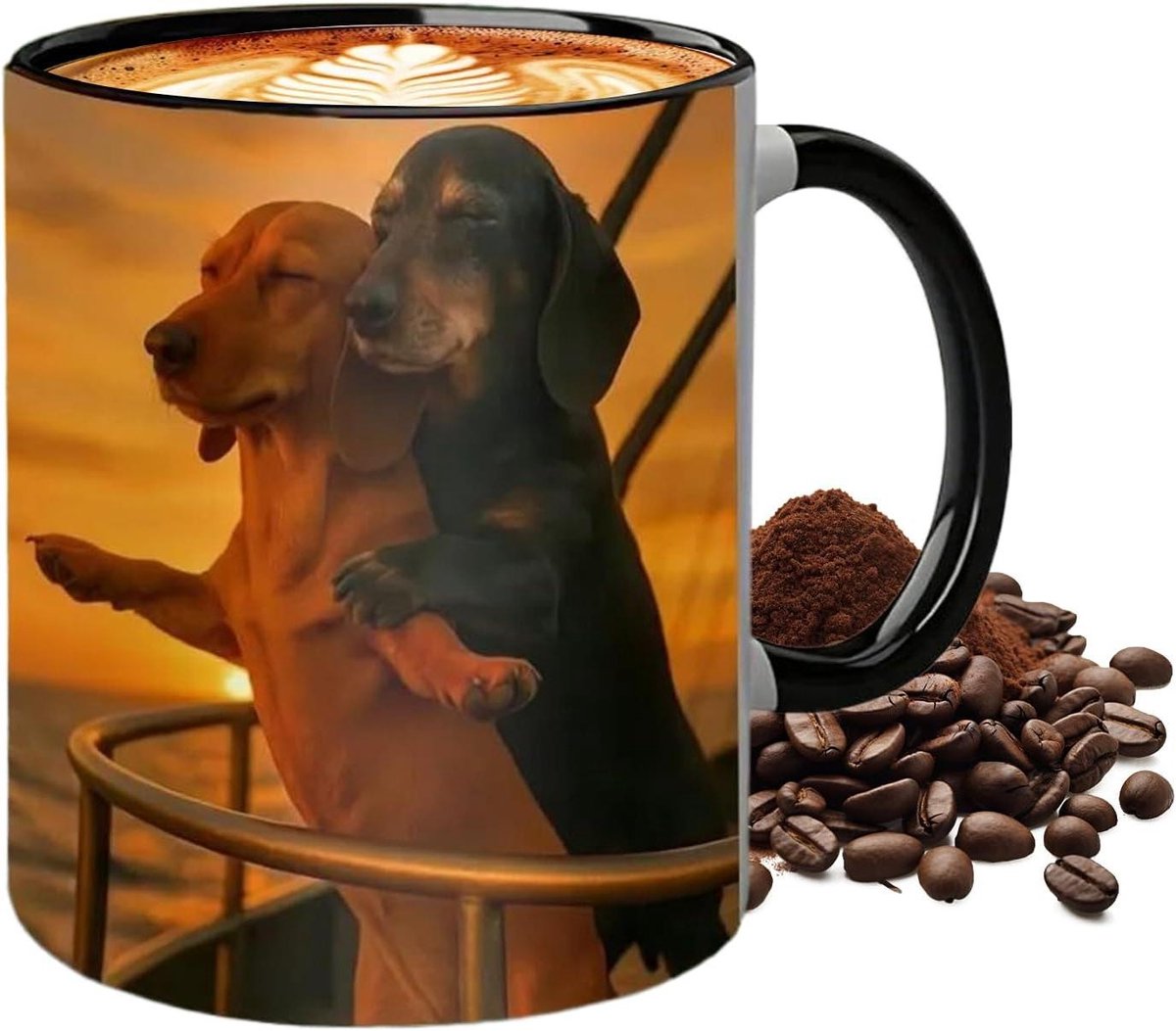 Grappige Teckel Mok - Koffiecup Thee - Warme Drank - Comfortabele Grip - 300 ml - Multicolor