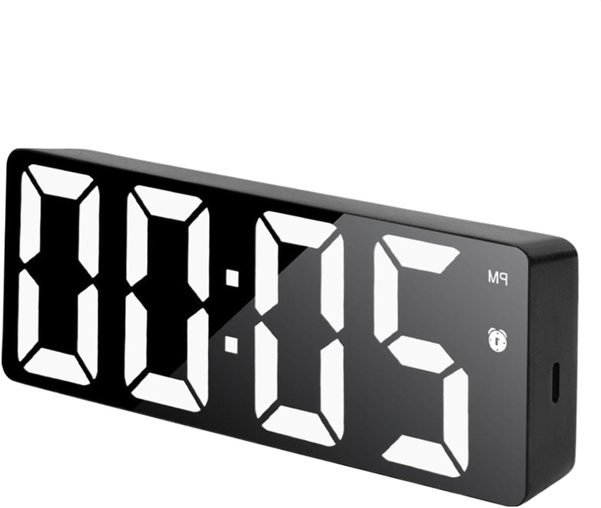 Digitale Wekker - Bureauklok LED - Stil Wakker Worden - Spiegel Display - 16 x 6 cm - Wit