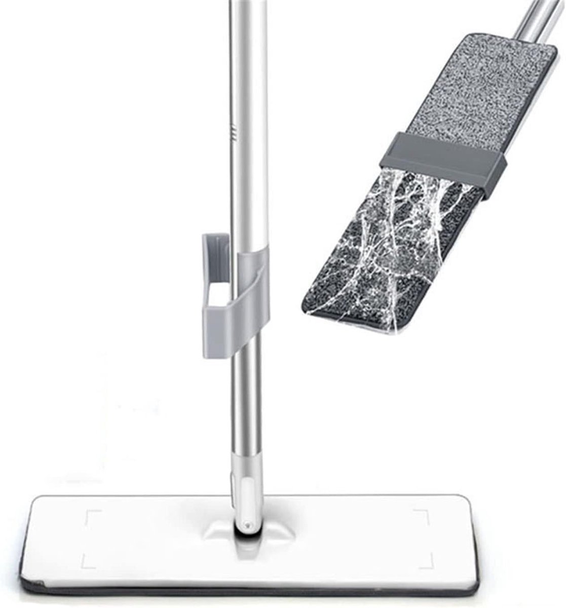 Vloer dweil - Microfiber mop - Grondig schoonmaken - Handvrij systeem - 2000 Gram - Grijs
