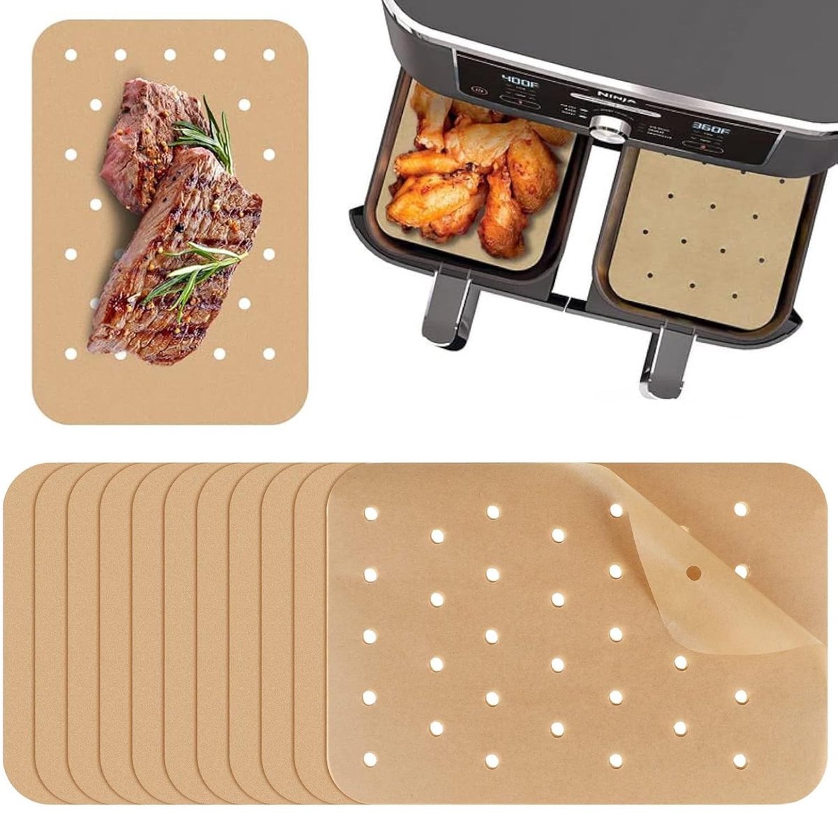 Dailygoods - Set van 100 Vetvrij Perkamentvellen voor Luchtfriteuse
