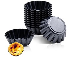 Dailygoods- Tartelette-vormen set van 12 - Mini bakvormpjes - Herbruikbare tarteletvormen - Antiaanbaklaag - Koolstofstaal - 6,5 cm diameter