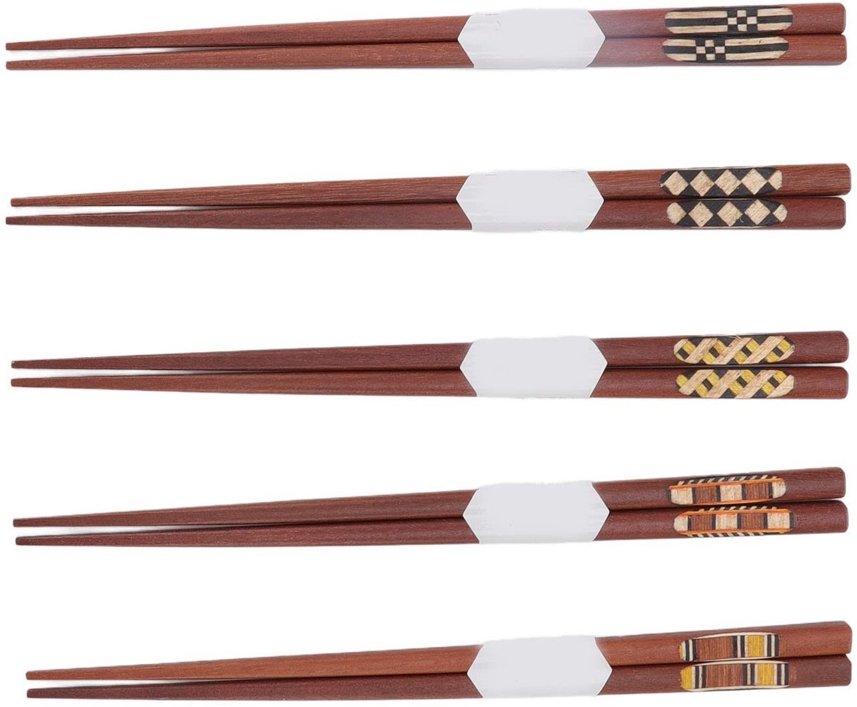 Dailygoods - Set van 5 Herbruikbare Houten Eetstokjes met Gegroefd Patroon