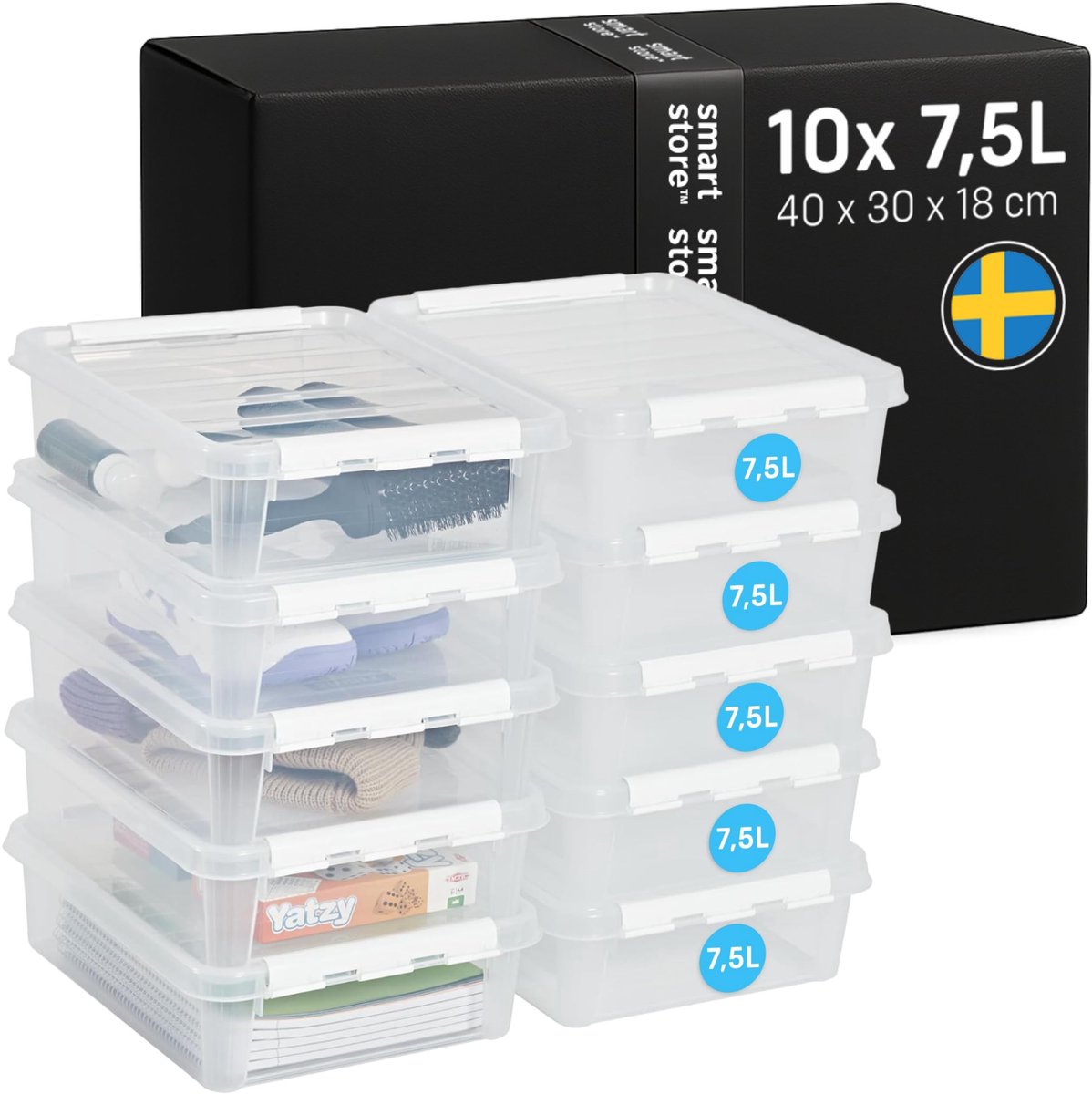 aladdien - Opbergdozen - Set van 10 - Stapelbaar en Nestbaar - Transparant - Voedselveilig - 10 Jaar Garantie - 40x30x11 cm