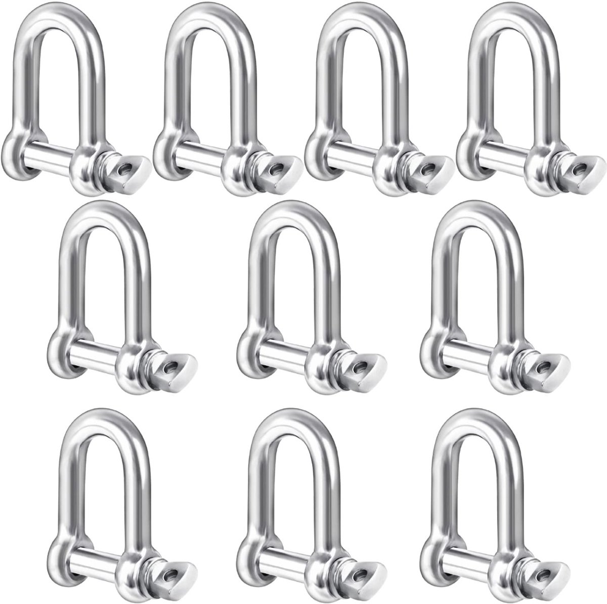 aladdien - Roestvrij Stalen D-ring Schroef Klemmen - Zware Kwaliteit - 10-Pak - 5,7mm Dik - Draagkracht van 220Kg - Voor Marine Montage en Kamperen