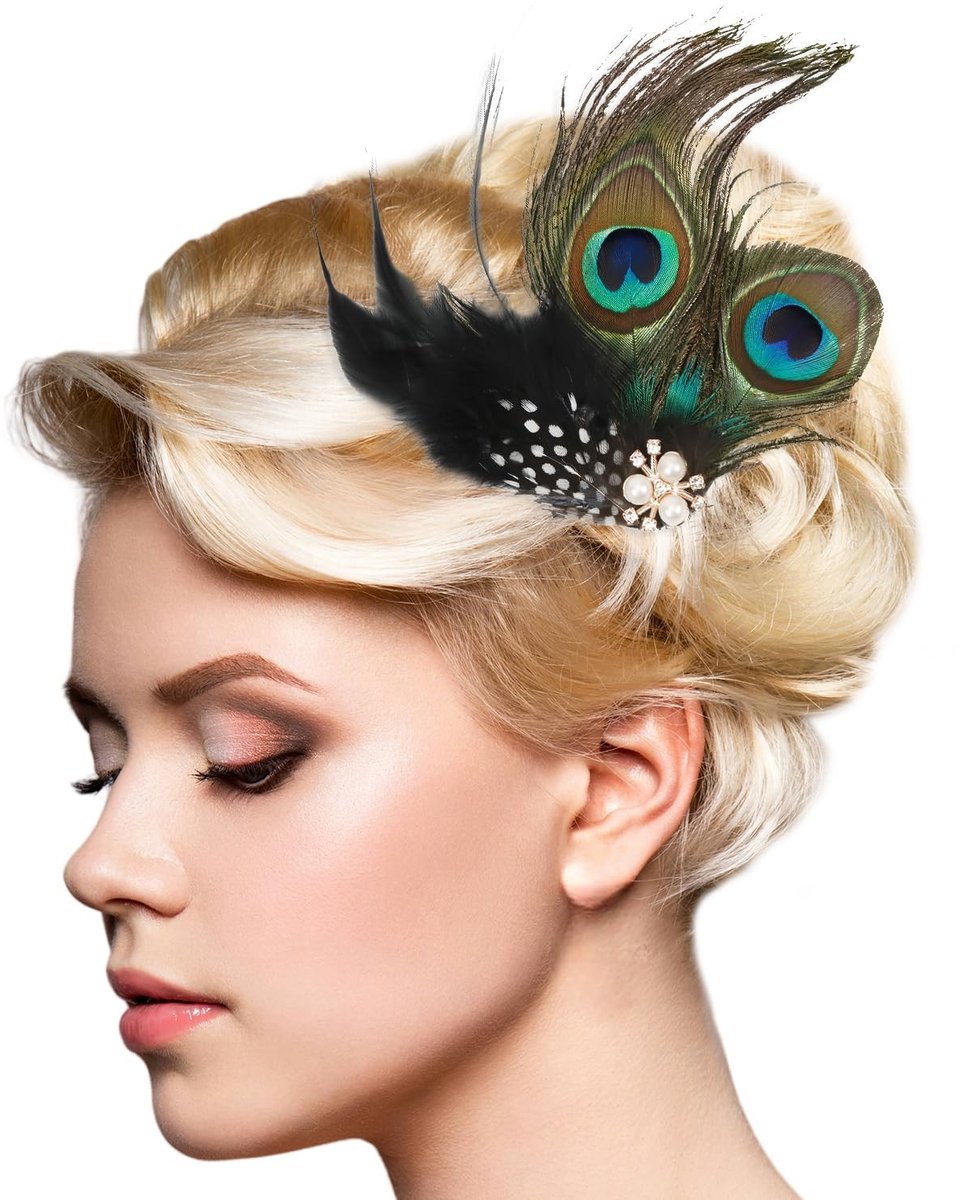 ONF3 - Veren hoofddeksel - Vintage haarclip - Premium kwaliteit - 15 x 14 cm - Strass-versiering - Perfect voor carnaval - Stijl A