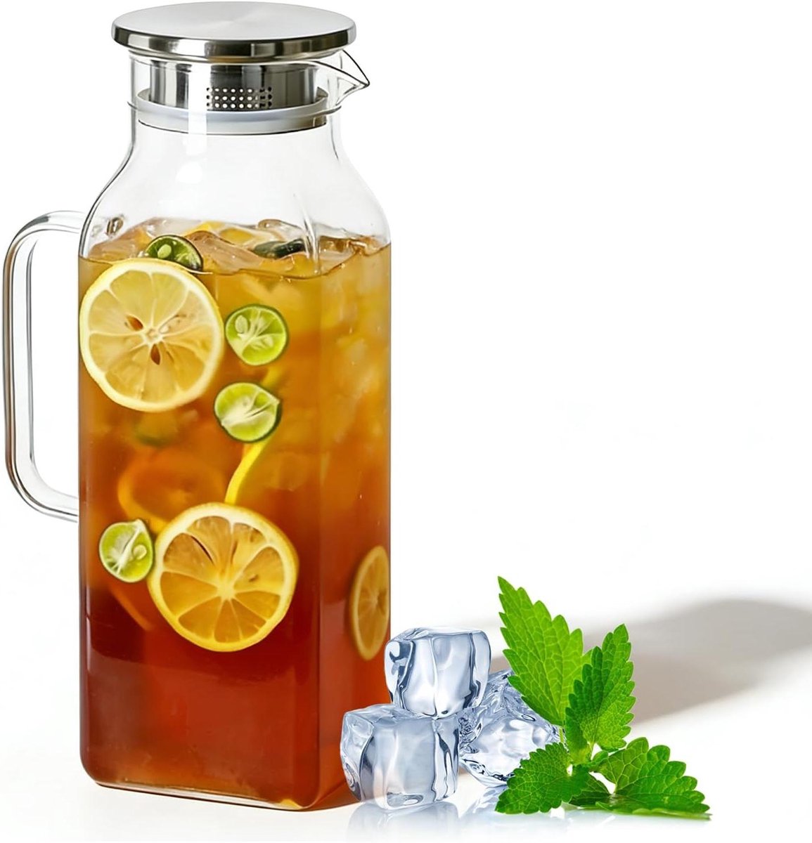 Glazen karaf - Waterkan deksel - Dranken serveren - Hittebestendig glas - 2000 ml - Transparant