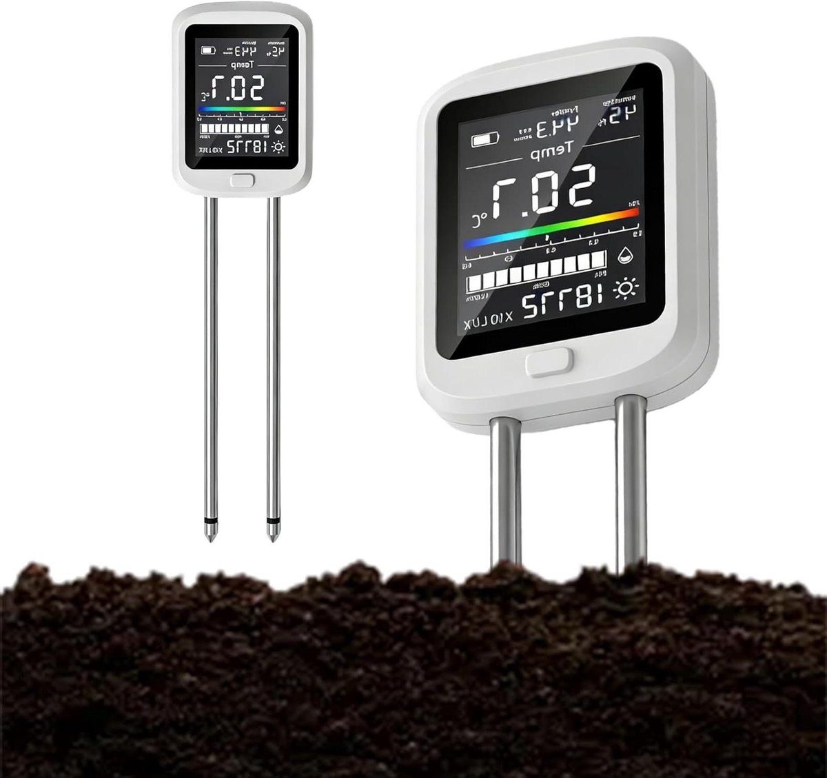 pH Meetinstrument - Bodemtester Vochtmeter - Planten Verzorgen - 6-in-1 Analyse - USB-C Opladen - Wit