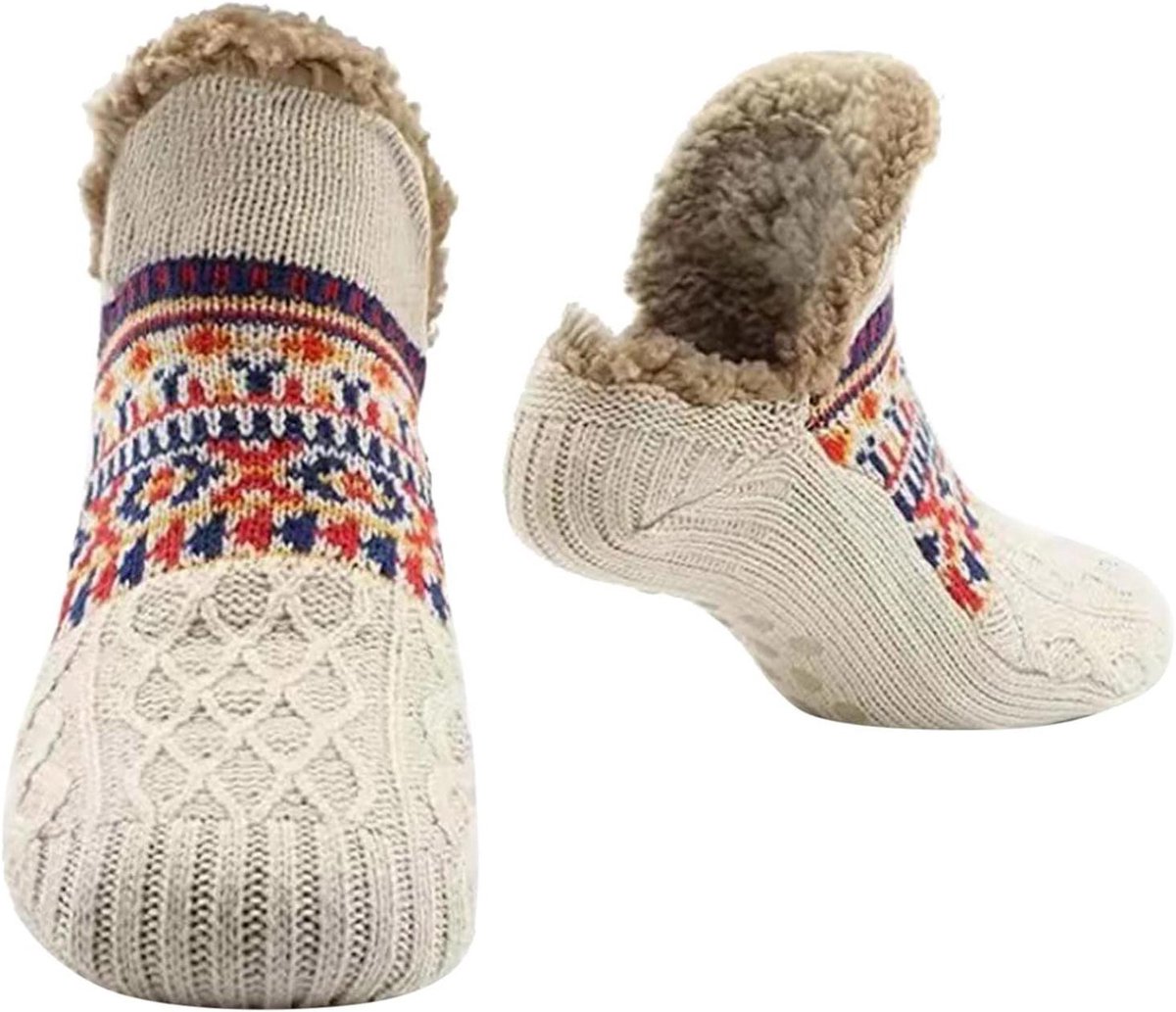 Warme huissokken - Pluche gevoerd - Comfort thuis - Antislip zool - Universele maat - Grijs