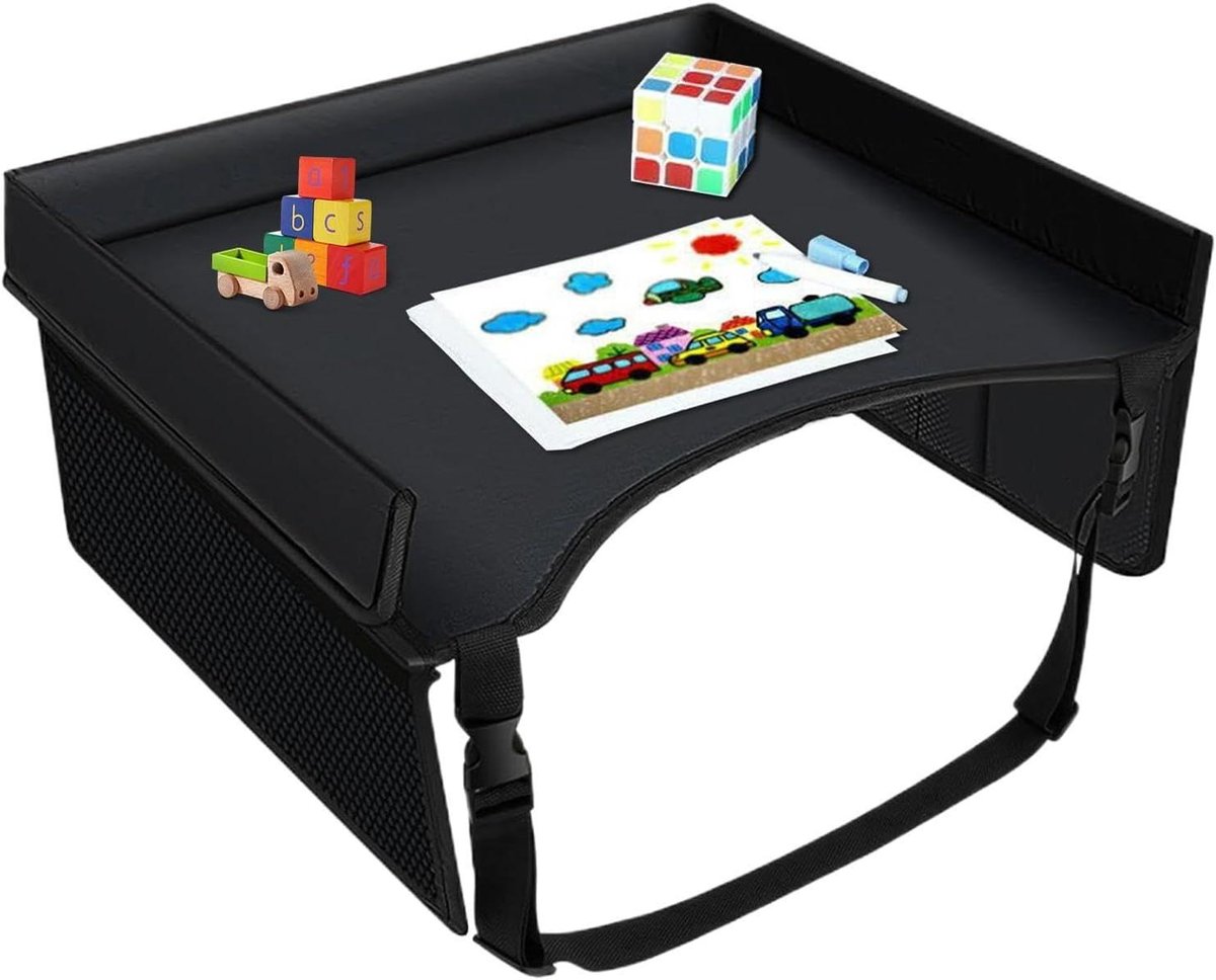 Kinder Reis Tafel - Schoot Dienblad - Creatief Spelen - Met Opbergvakken - 40 x 32 x 20 cm - Zwart