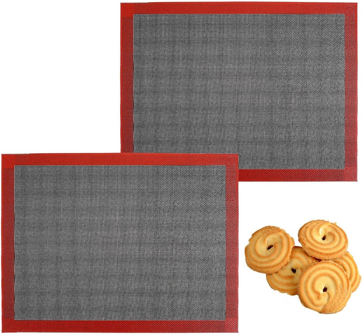 Bakmatten Set - Keukenmatten - Bakken Brood Koekjes - Geperforeerd Gaasontwerp - 2 Stuks 40x30 cm - Zwart