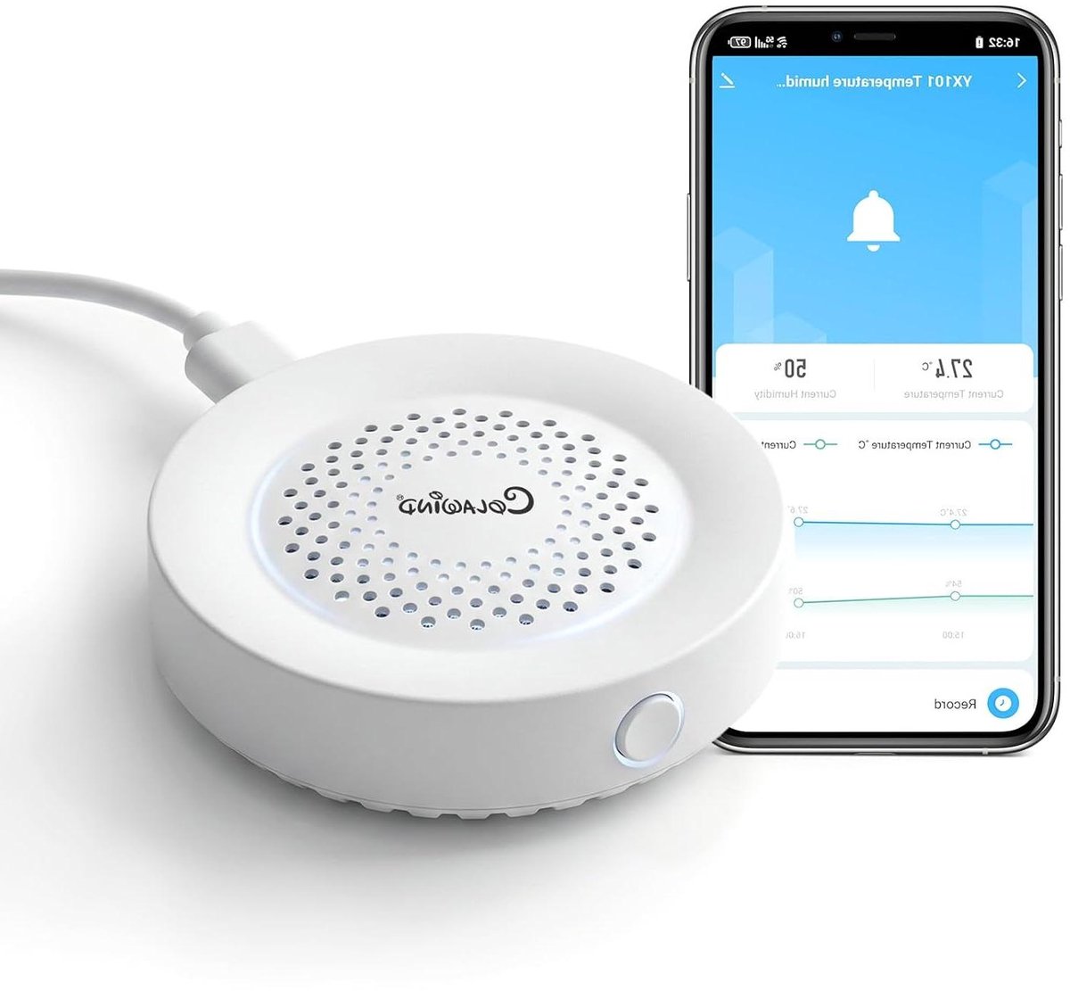 Temperatuur Vochtigheidssensor - Slimme Meter - Klimaat Bewaken - 100dB Sirene Alarm - 7.5 cm - Wit