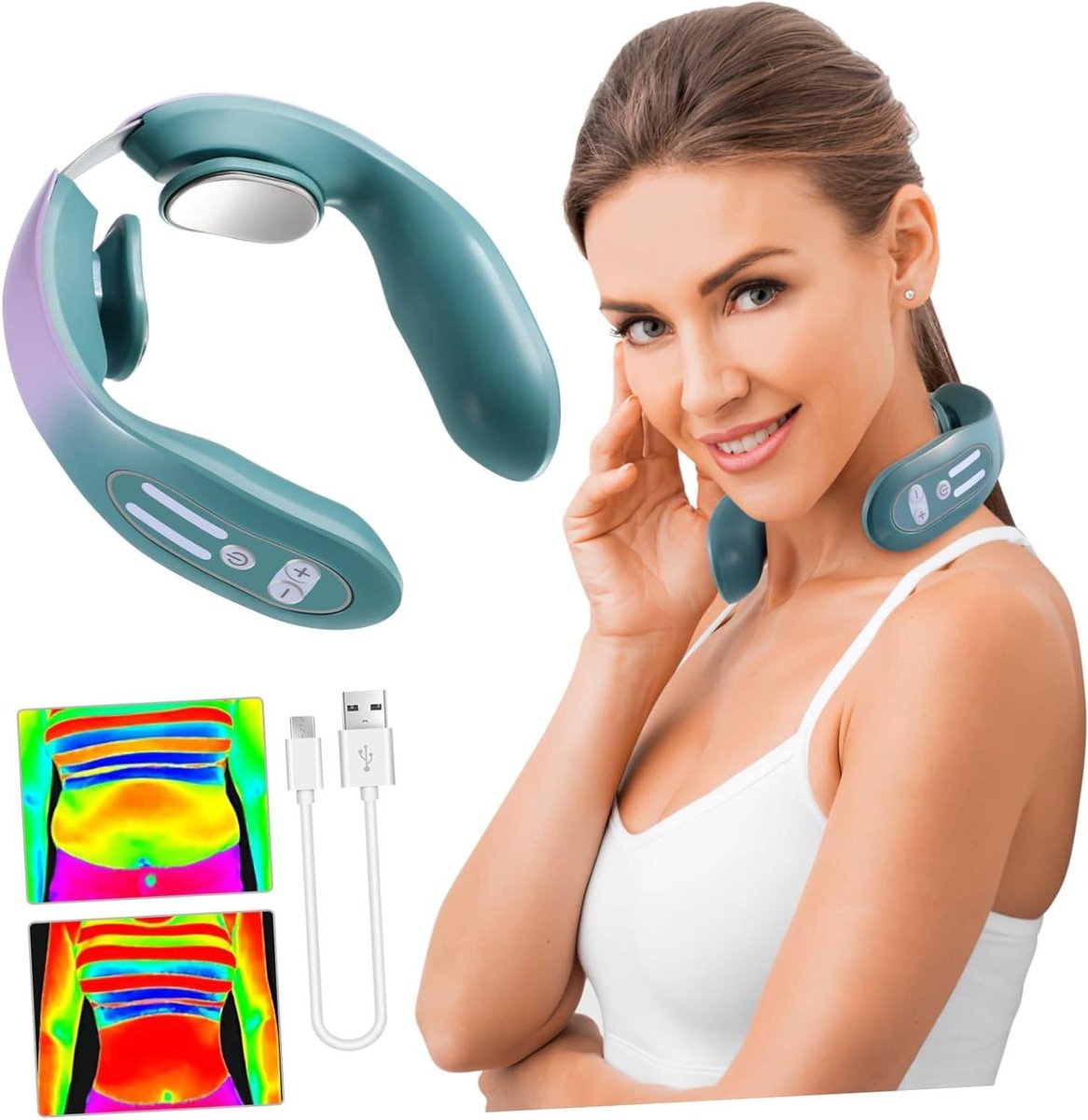 Nek Massager - Schouder Apparaat - Spierontspanning - Met Warmtefunctie - 15 x 15 cm - Hemelsblauw