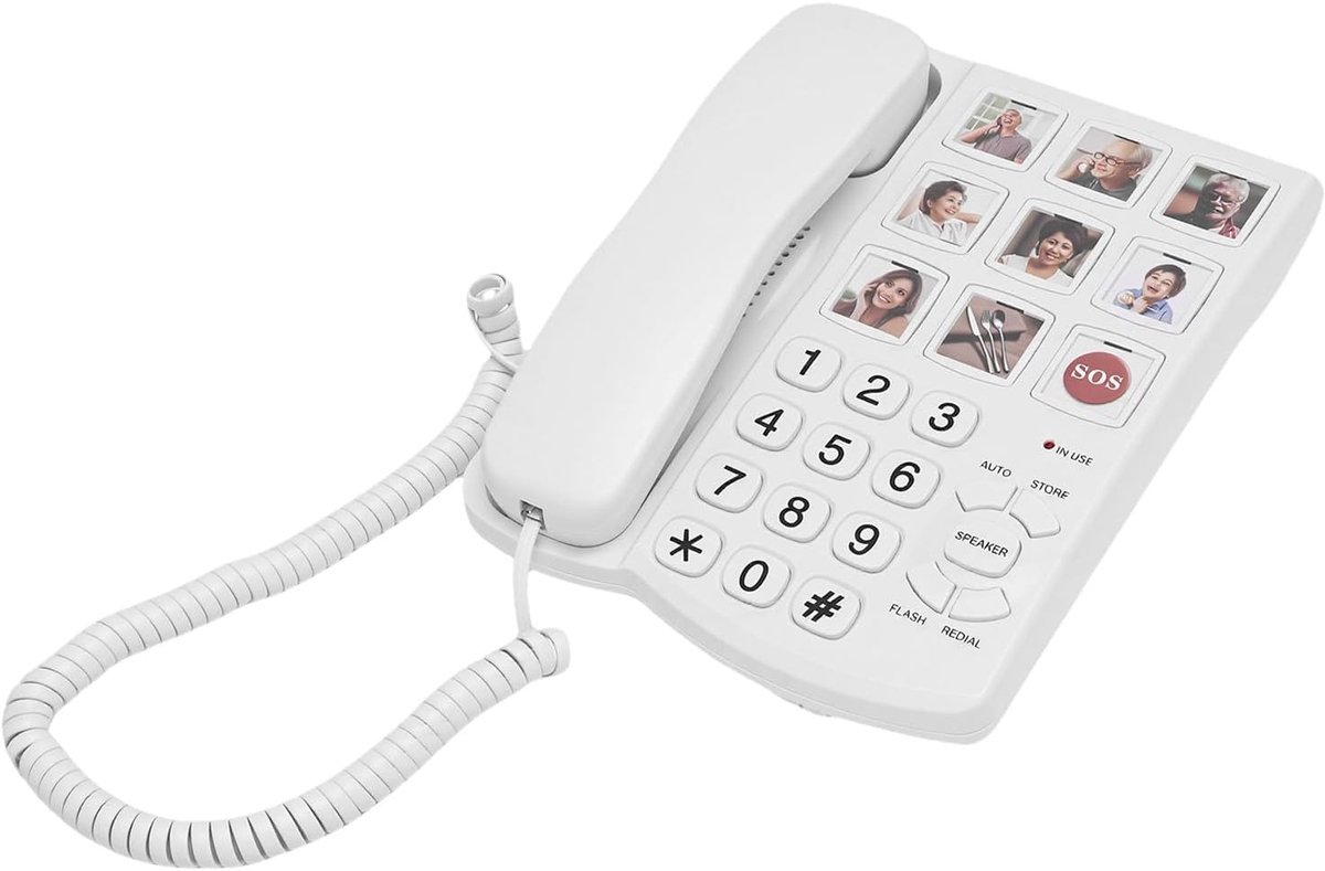 Vaste Telefoon - Grote Knoppen Telefoon - Communicatie voor Senioren - Luid en Duidelijk - 9 Sneltoetsen - Wit