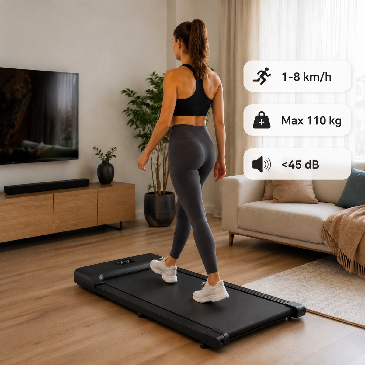 Fitby Loopband 8km/u Inklapbaar Zwart - afbeelding 3