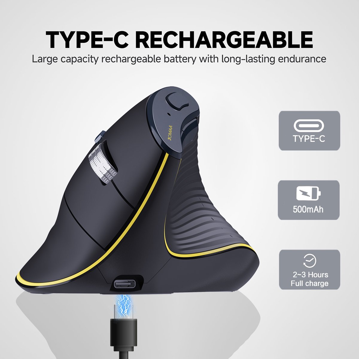 JOMAA Speed Roller Verticale Muis – Ergonomische Oplaadbare Draadloze Muis met Lage Batterij Indicator