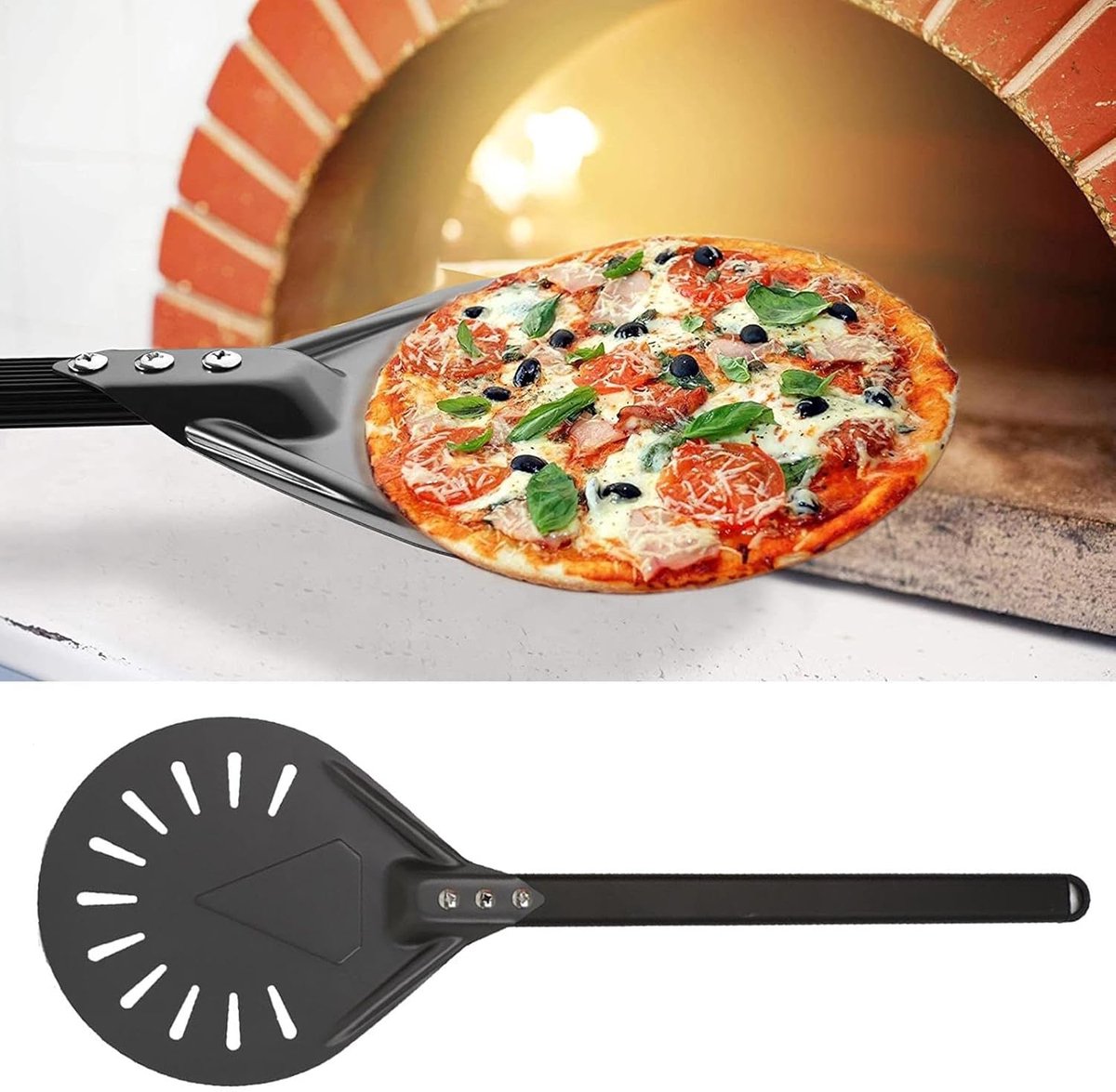 Pizza Spatel - Pizzaschep - Oven Bakken - Geperforeerd Ontwerp - 20 cm Diameter - Zilver
