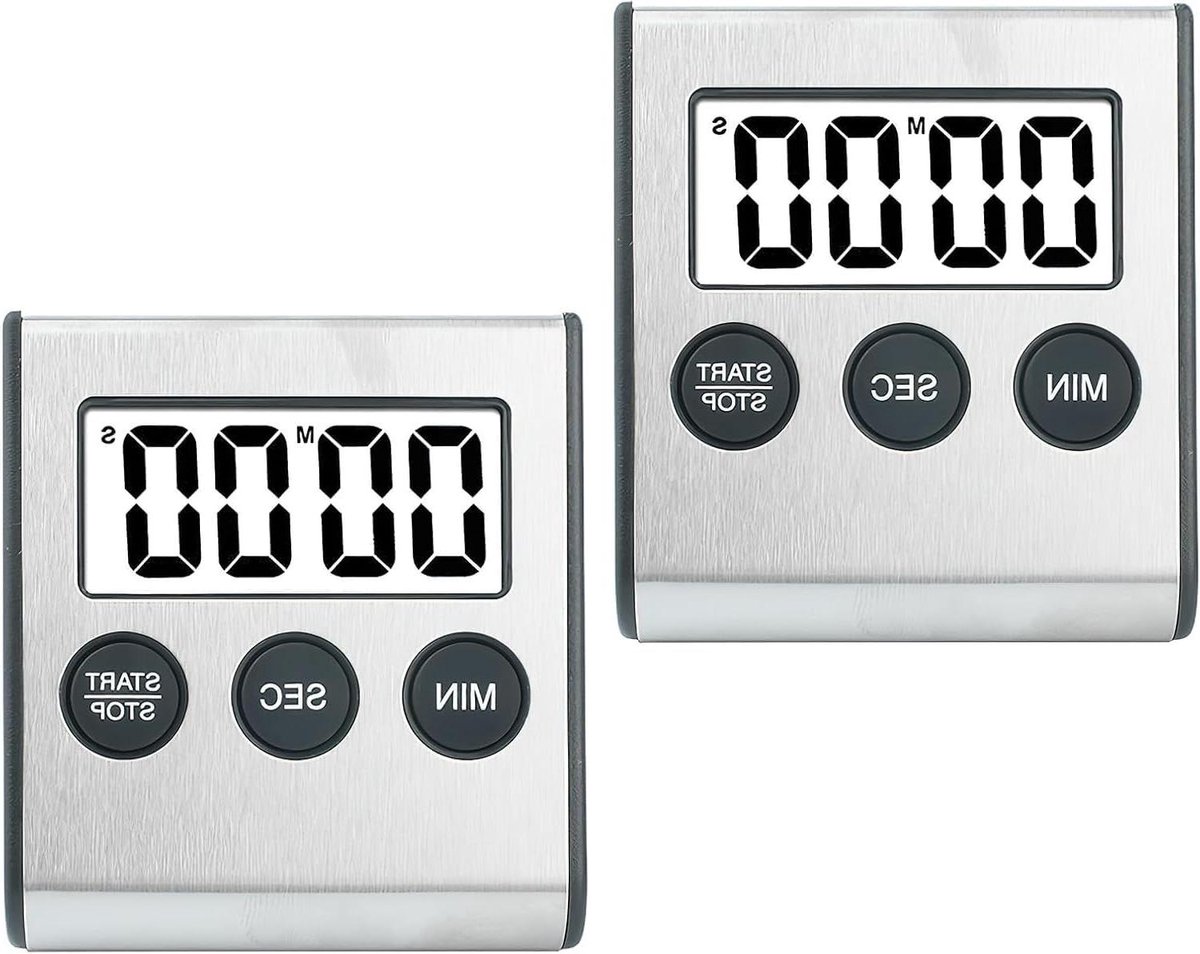 Digitale Timer - Kookwekker Alarm - Koken Studie Sport - Sterke Magneet - 2 Stuks - Zilver Zwart