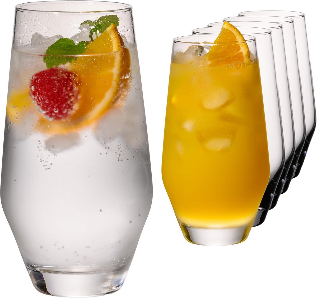 Set van 6 Crystalline Drinkglazen 520 ml - Vaatwasmachinebestendig, Stabiele Basis, Gladde Drinkrand
