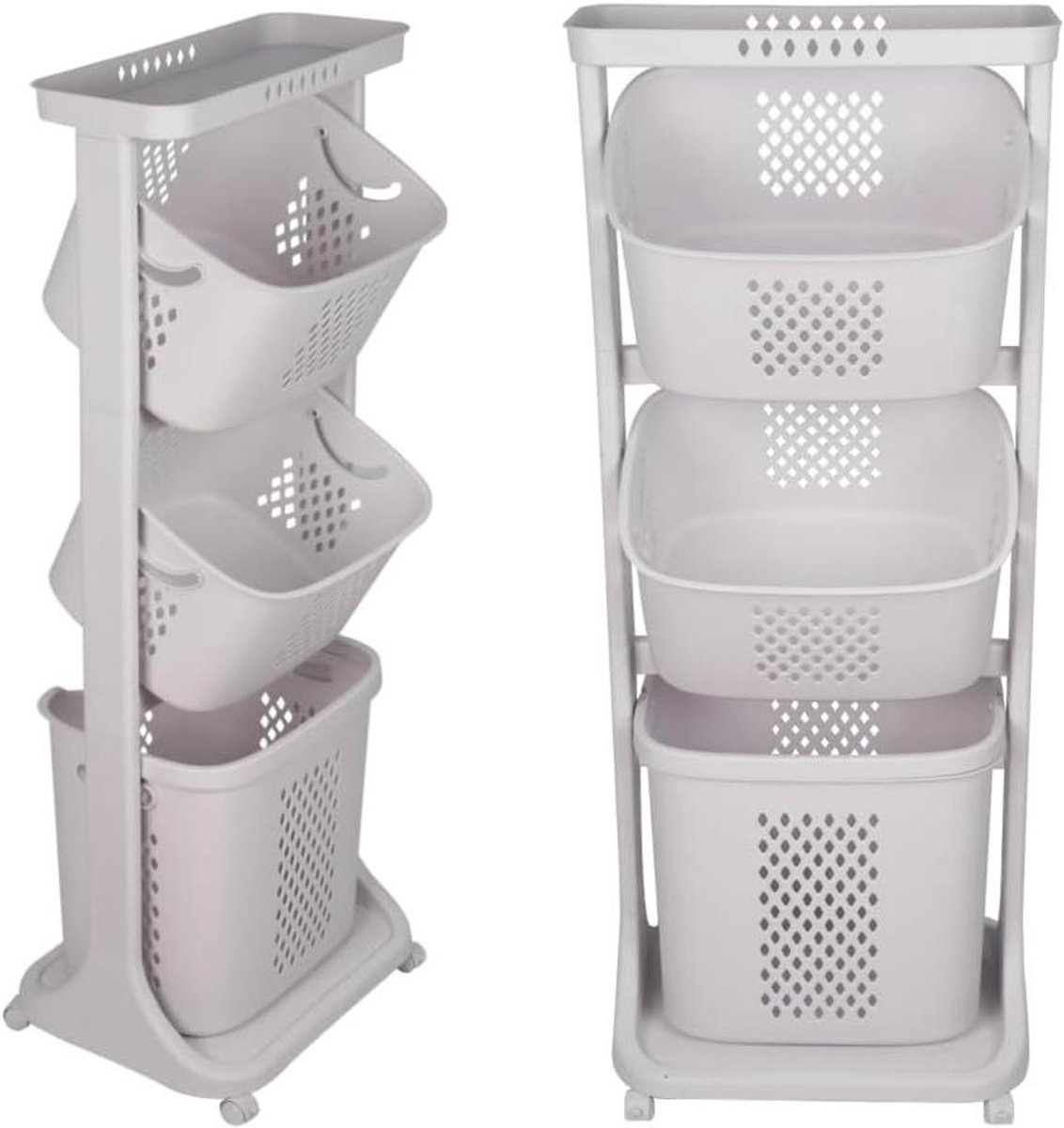 Wasmand met vakken - Kleding organizer - Sorteren van wasgoed - Bamboe frame - 44 x 33 x 96 cm